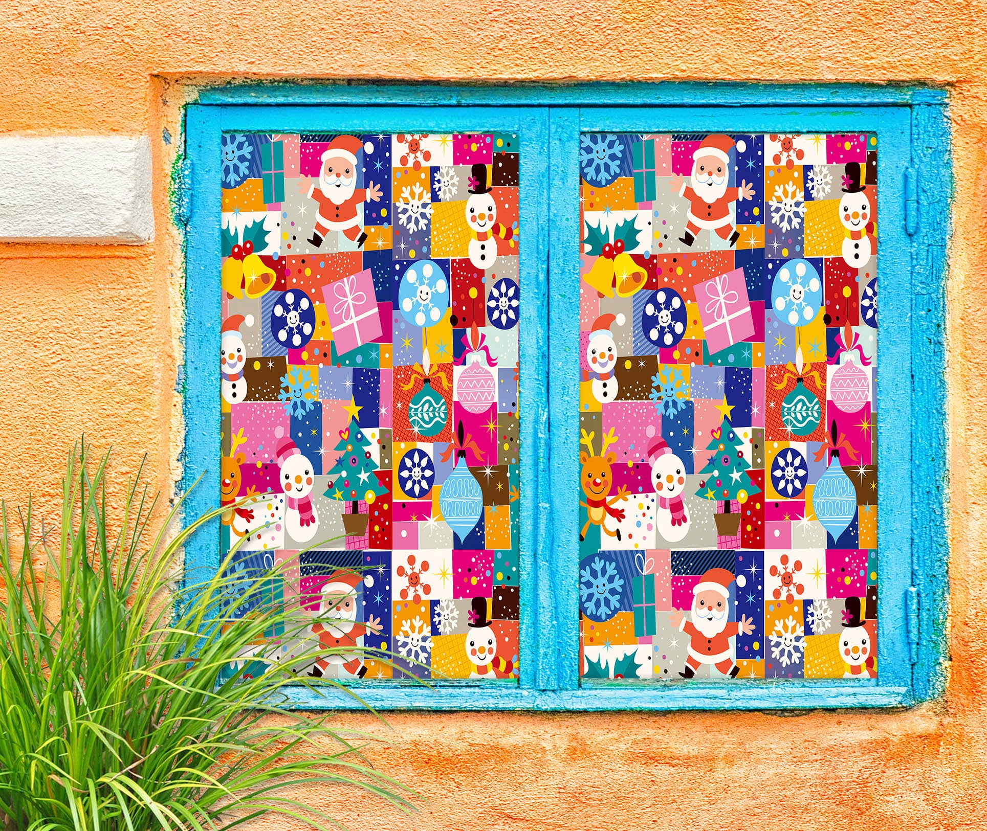 3D Christmas Colored Blocks 42170 Christmas Window Film Print Sticker Cling Stained Glass Xmas