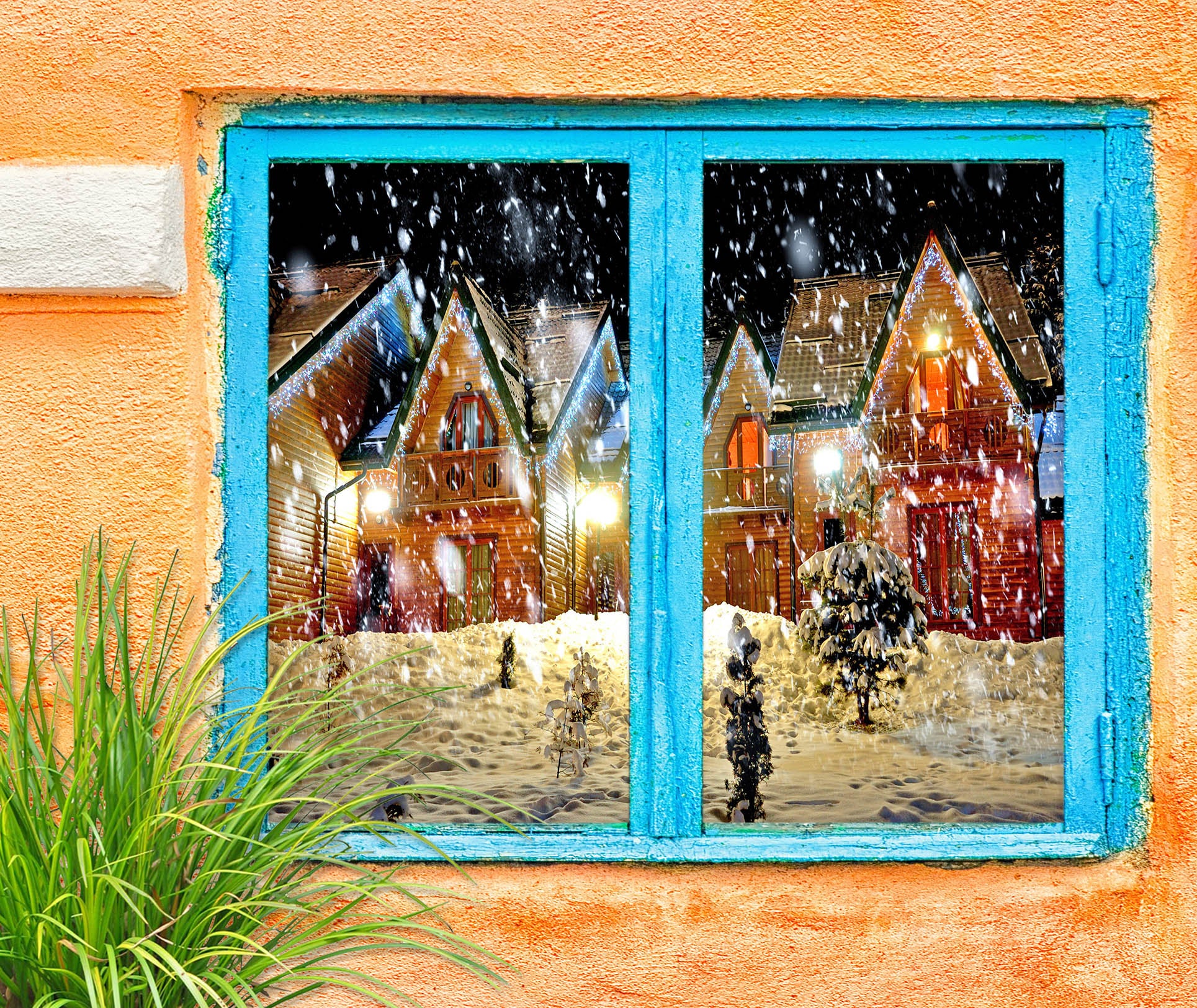 3D Snow Houses 43075 Christmas Window Film Print Sticker Cling Stained Glass Xmas