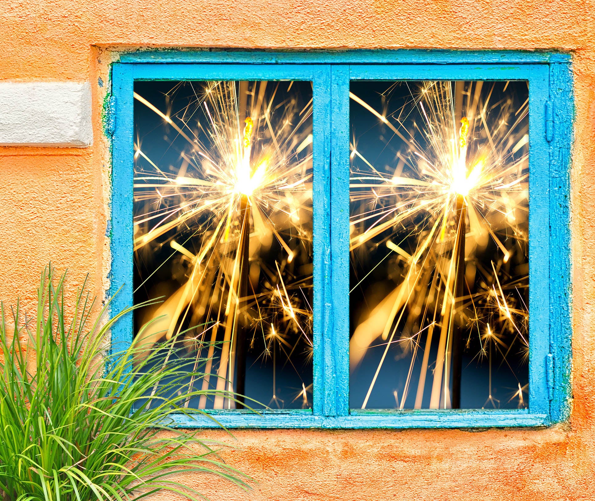 3D Fireworks 43059 Christmas Window Film Print Sticker Cling Stained Glass Xmas