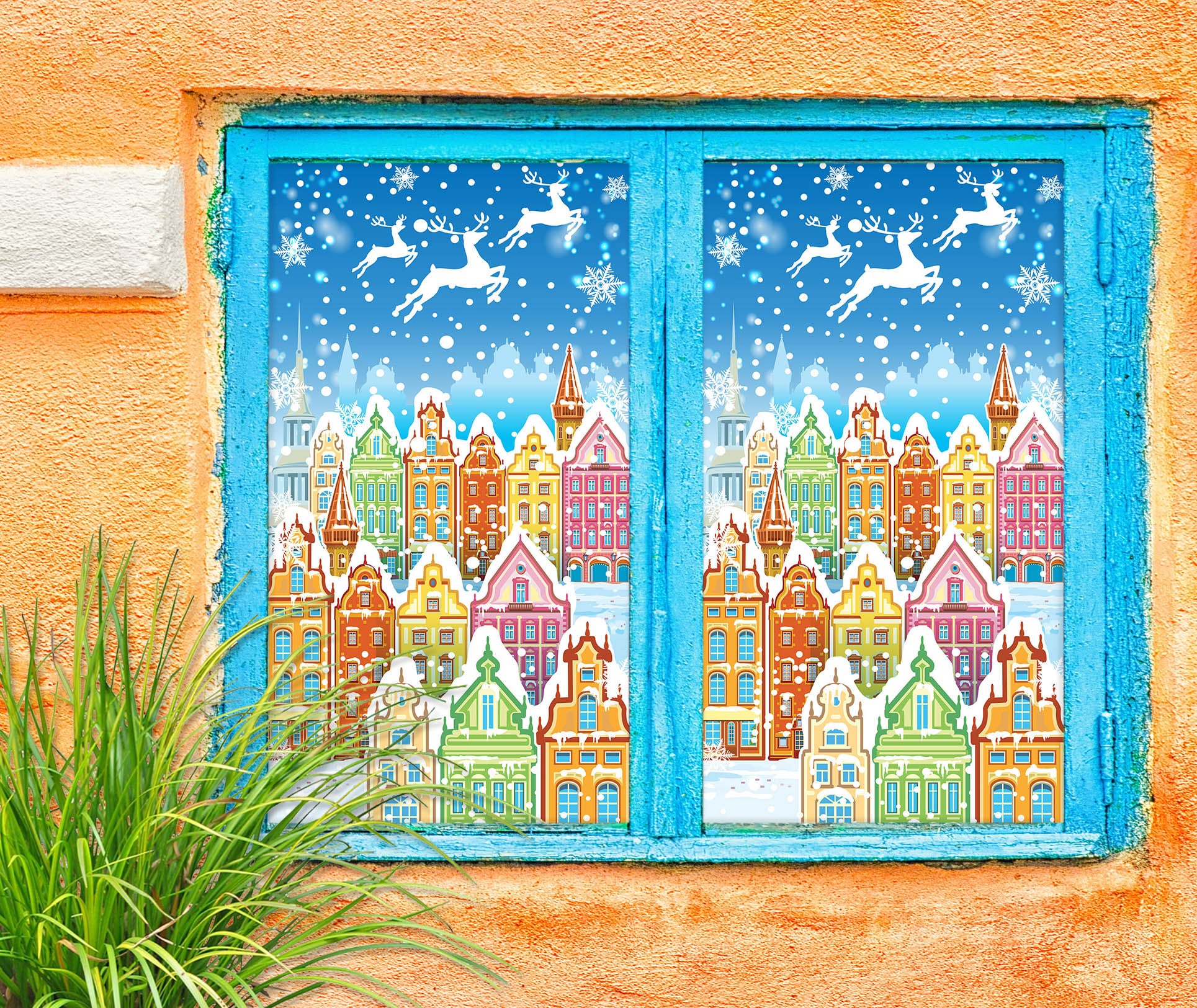 3D Snow House 43094 Christmas Window Film Print Sticker Cling Stained Glass Xmas