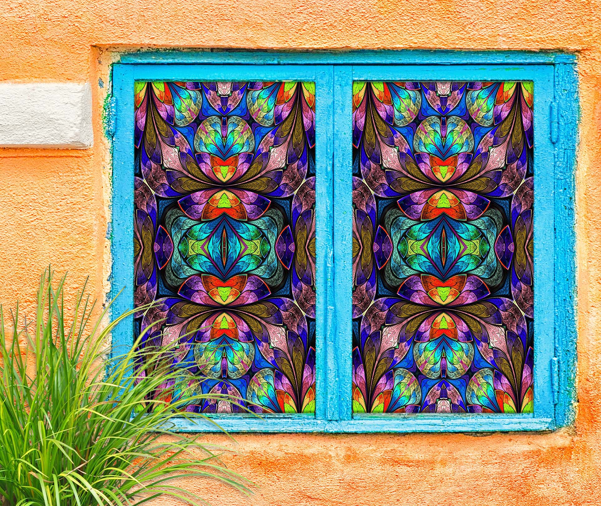 3D Symmetrical Pattern Flowers 033 Window Film Print Sticker Cling Stained Glass UV Block