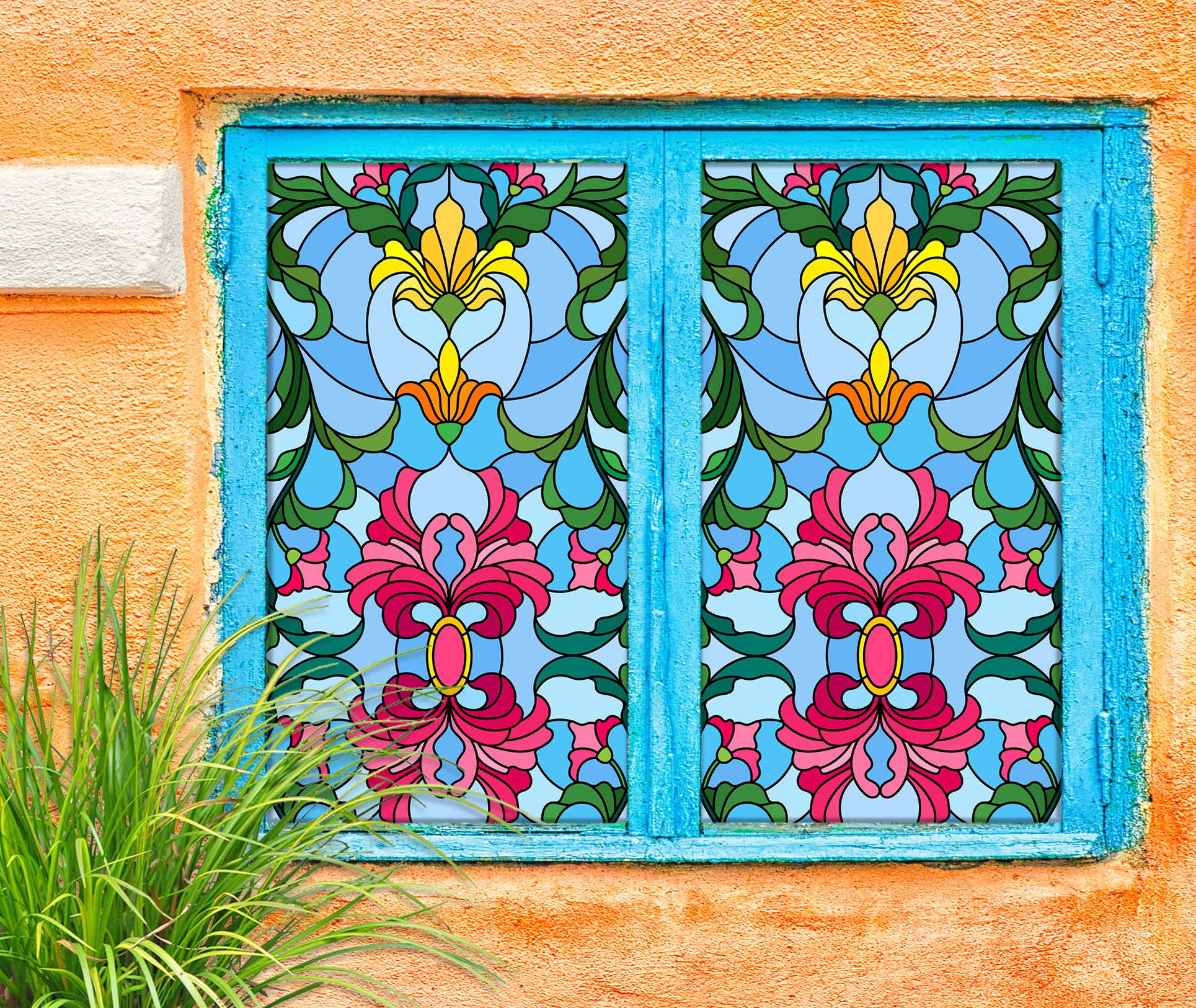 3D Yellow Flower 076 Window Film Print Sticker Cling Stained Glass UV Block