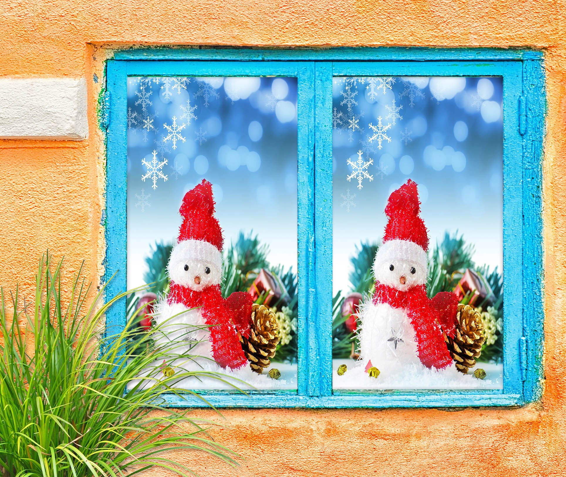 3D Snowman 43084 Christmas Window Film Print Sticker Cling Stained Glass Xmas