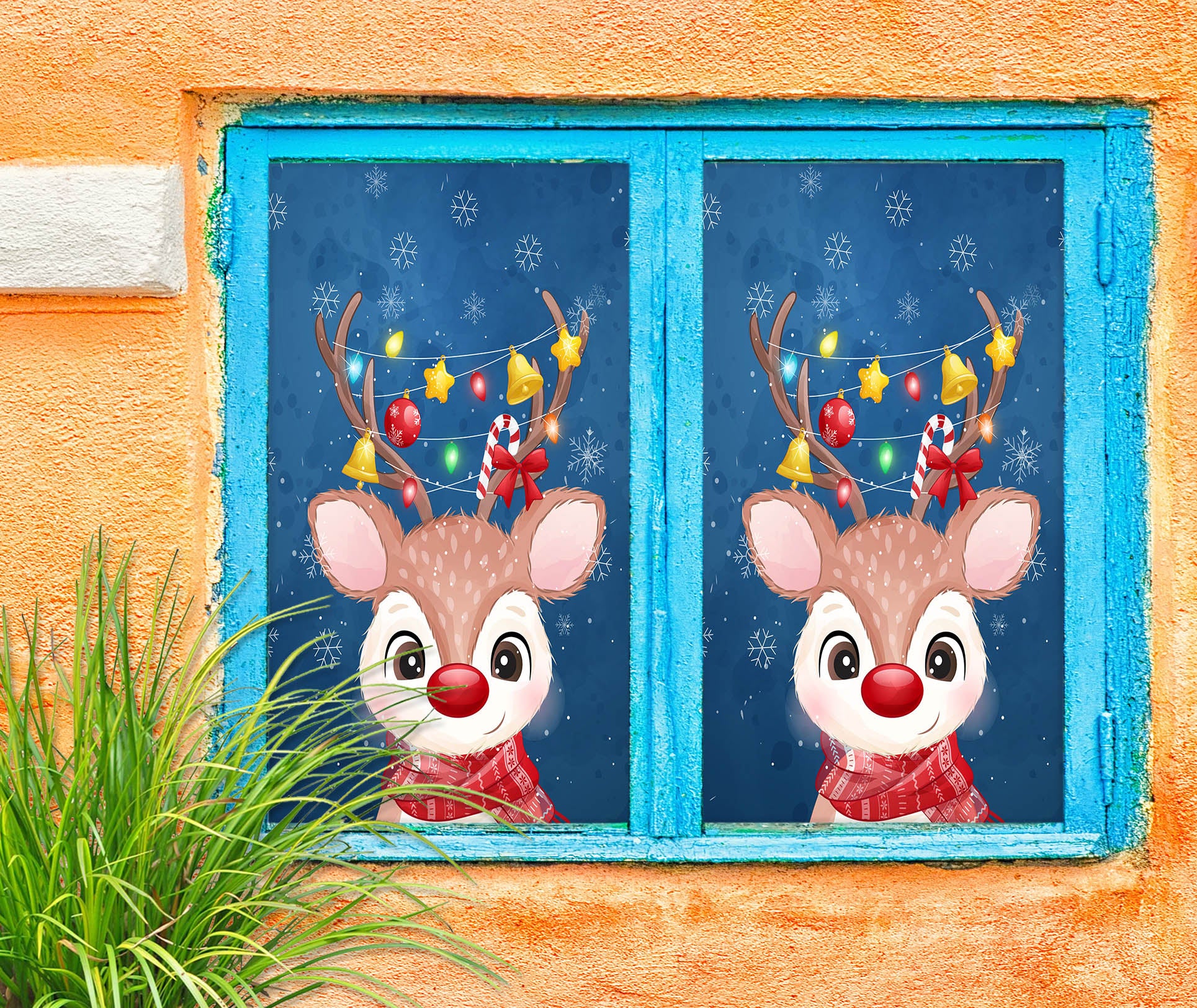 3D Deer 43061 Christmas Window Film Print Sticker Cling Stained Glass Xmas