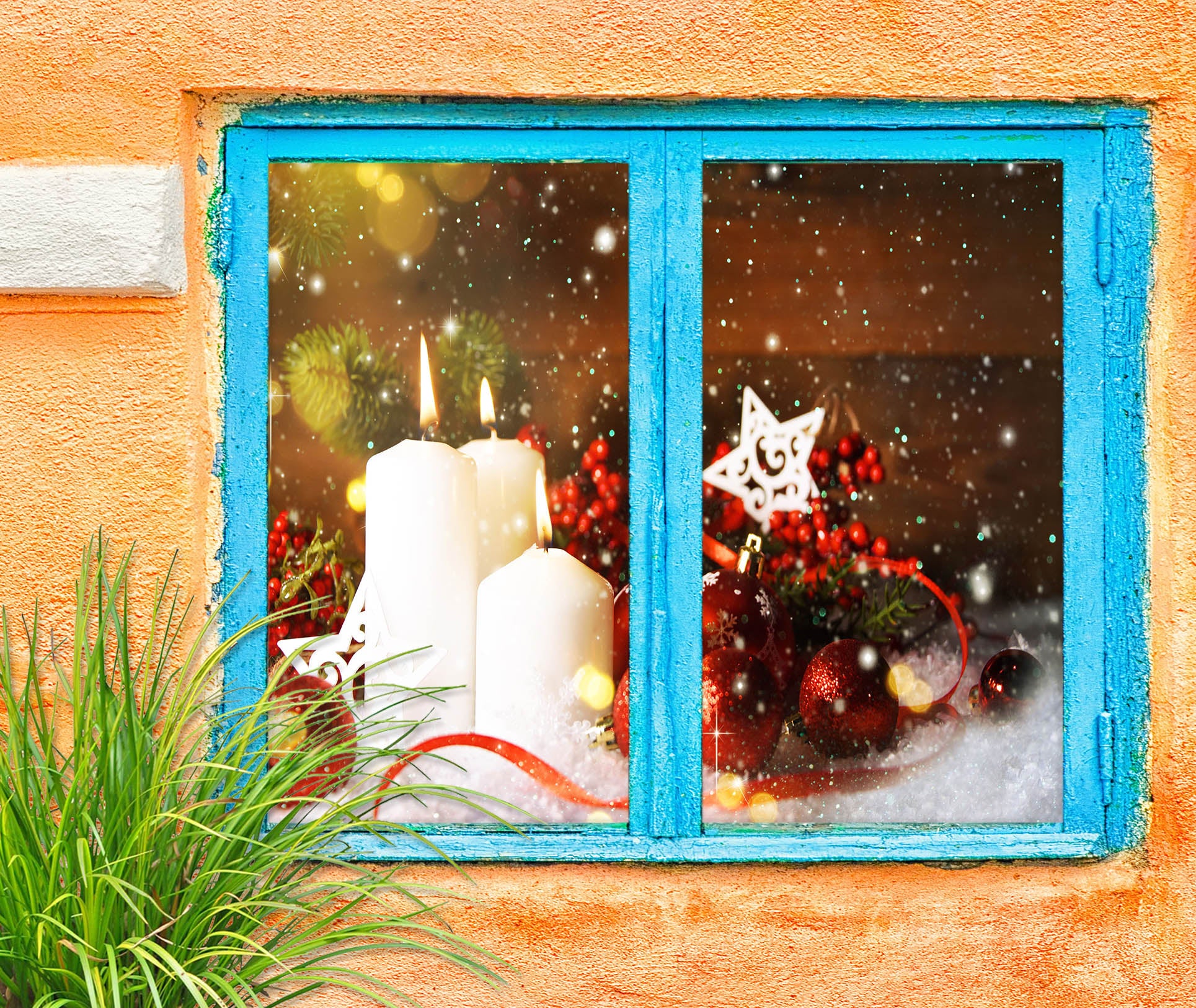 3D Candle 43120 Christmas Window Film Print Sticker Cling Stained Glass Xmas