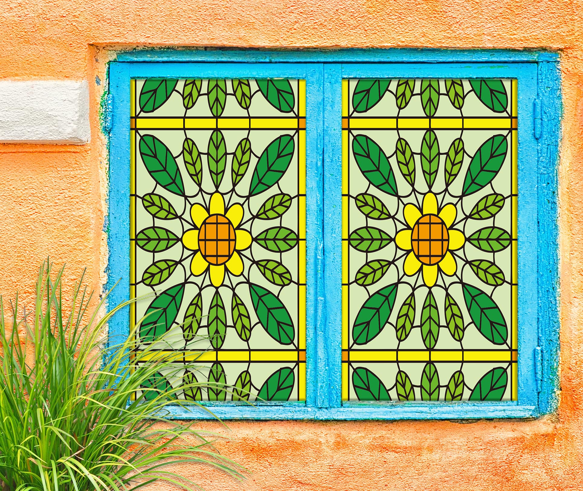 3D Sunflower Pattern 185 Window Film Print Sticker Cling Stained Glass UV Block