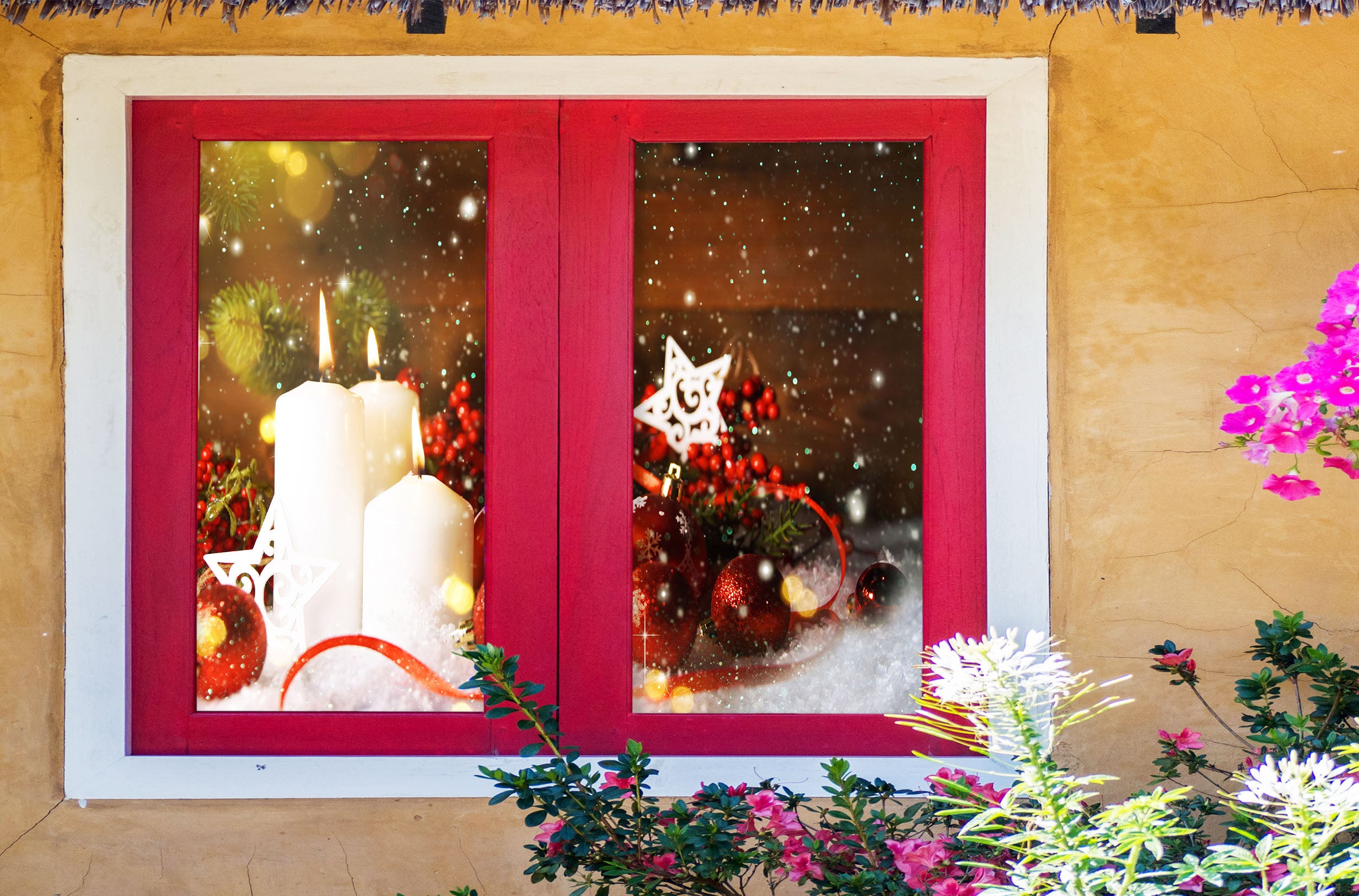 3D Candle 43120 Christmas Window Film Print Sticker Cling Stained Glass Xmas