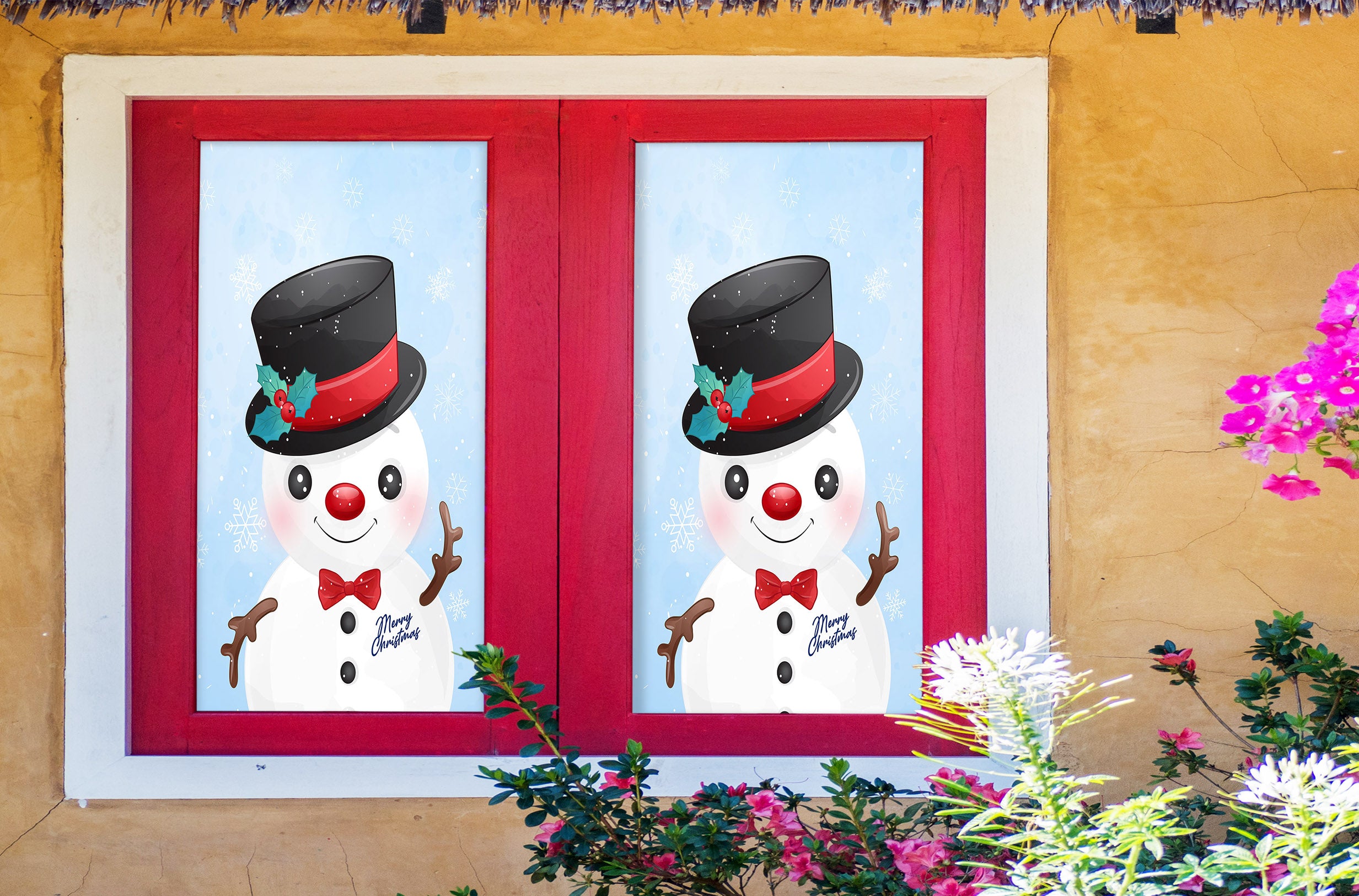 3D Snowman 43062 Christmas Window Film Print Sticker Cling Stained Glass Xmas