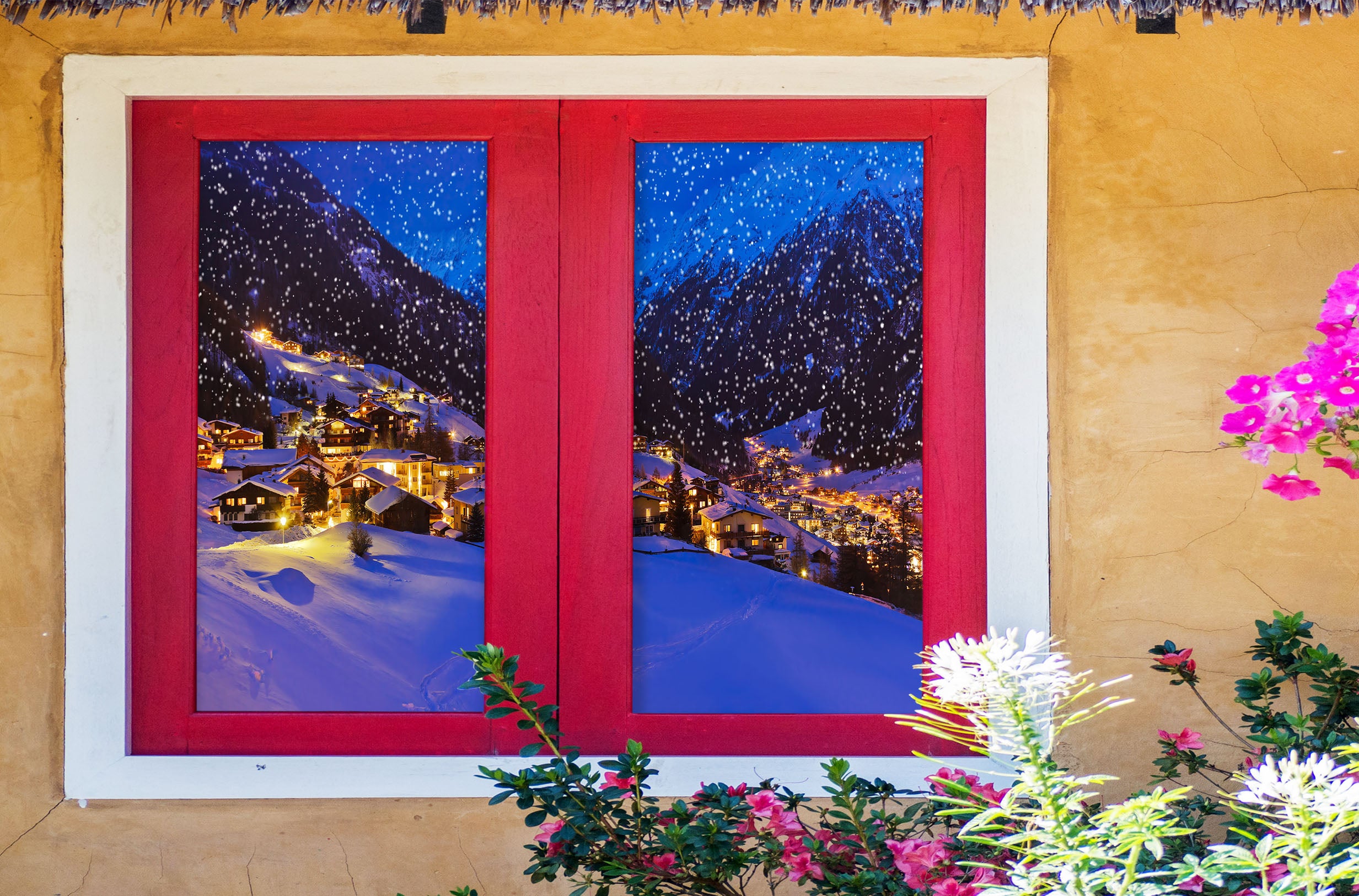 3D Snow Mountain House 43136 Christmas Window Film Print Sticker Cling Stained Glass Xmas