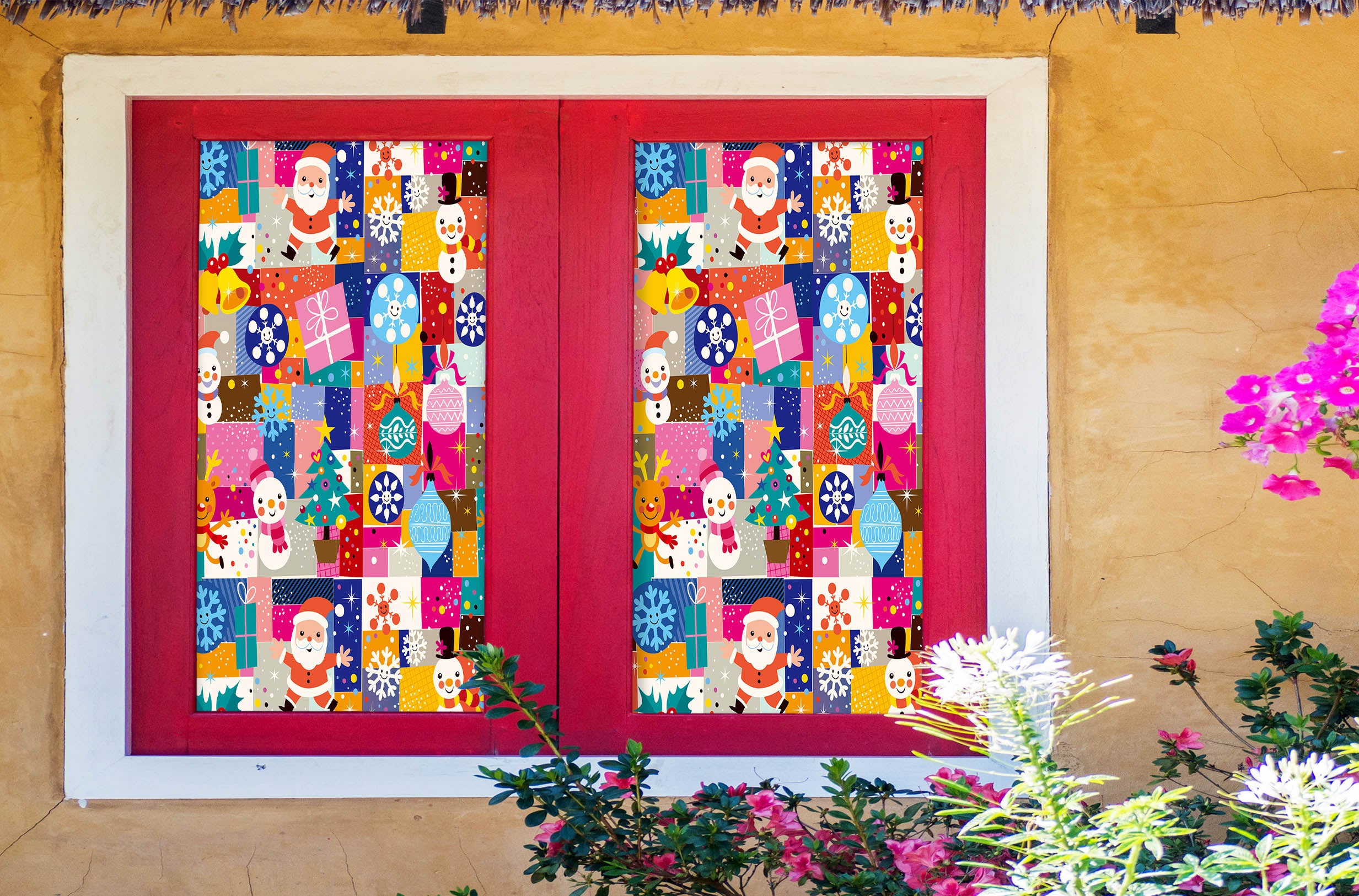 3D Christmas Colored Blocks 42170 Christmas Window Film Print Sticker Cling Stained Glass Xmas