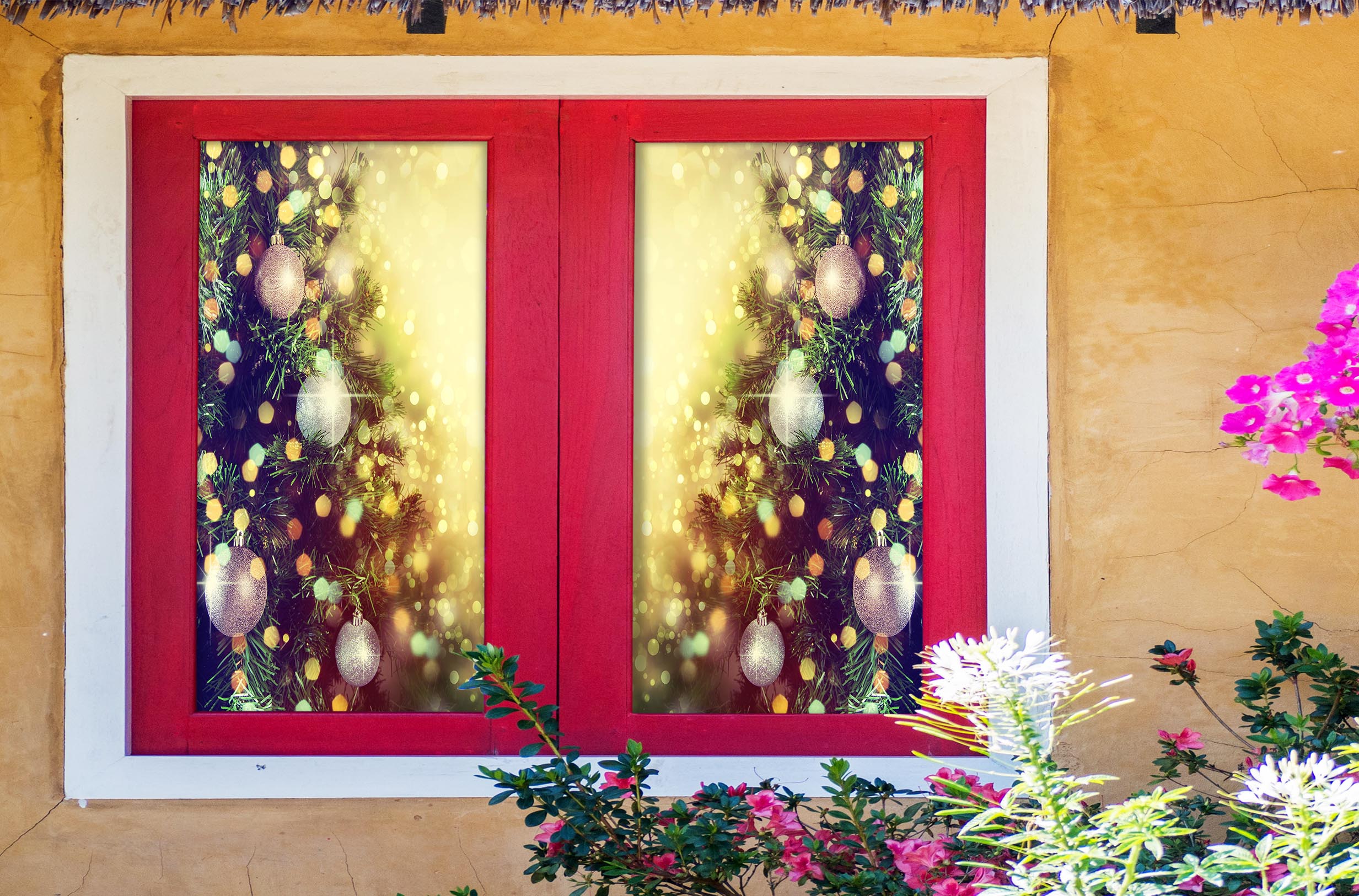 3D Christmas Tree Balls 42137 Christmas Window Film Print Sticker Cling Stained Glass Xmas
