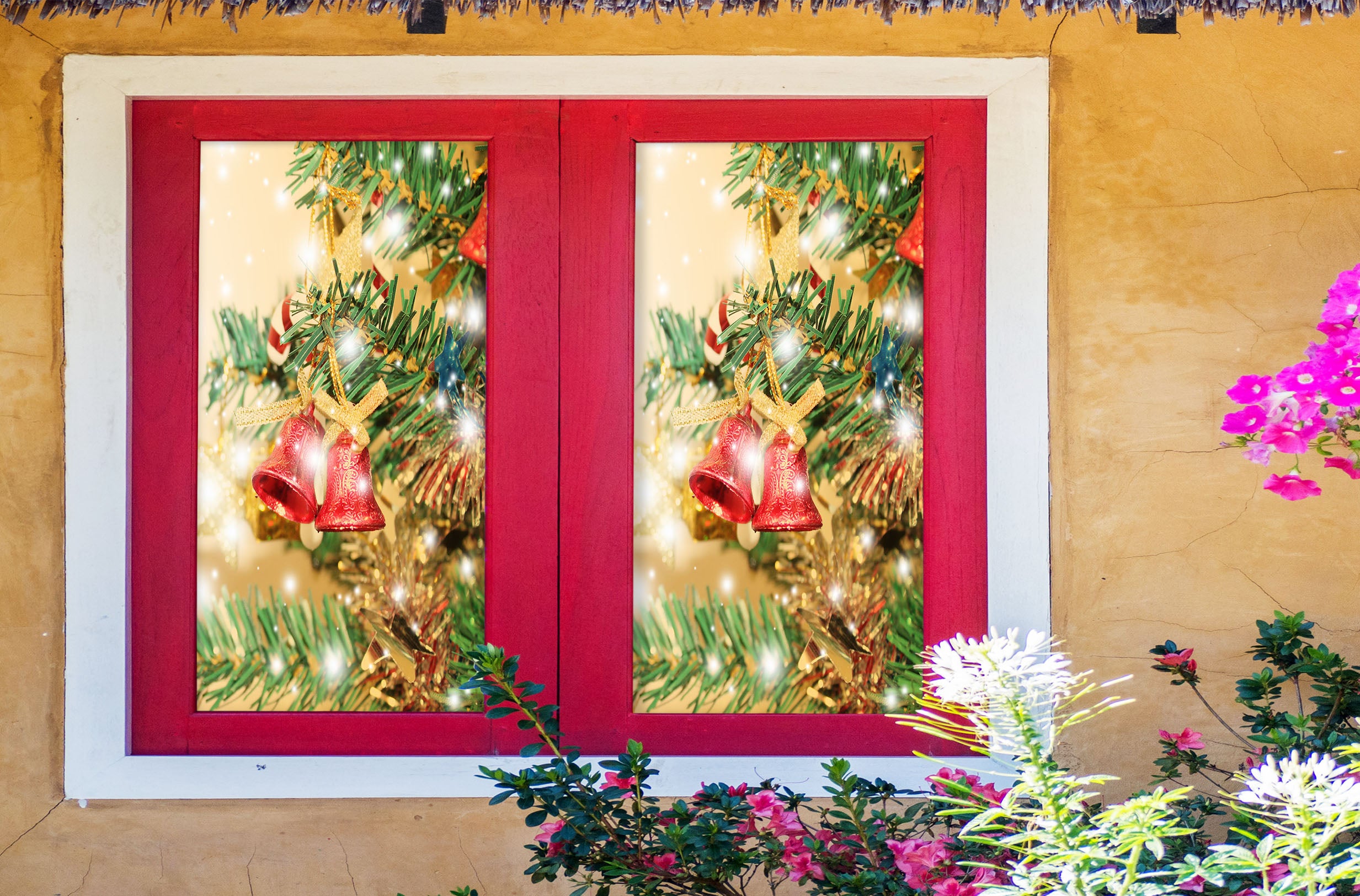 3D Christmas Tree Branch Bells 43098 Christmas Window Film Print Sticker Cling Stained Glass Xmas