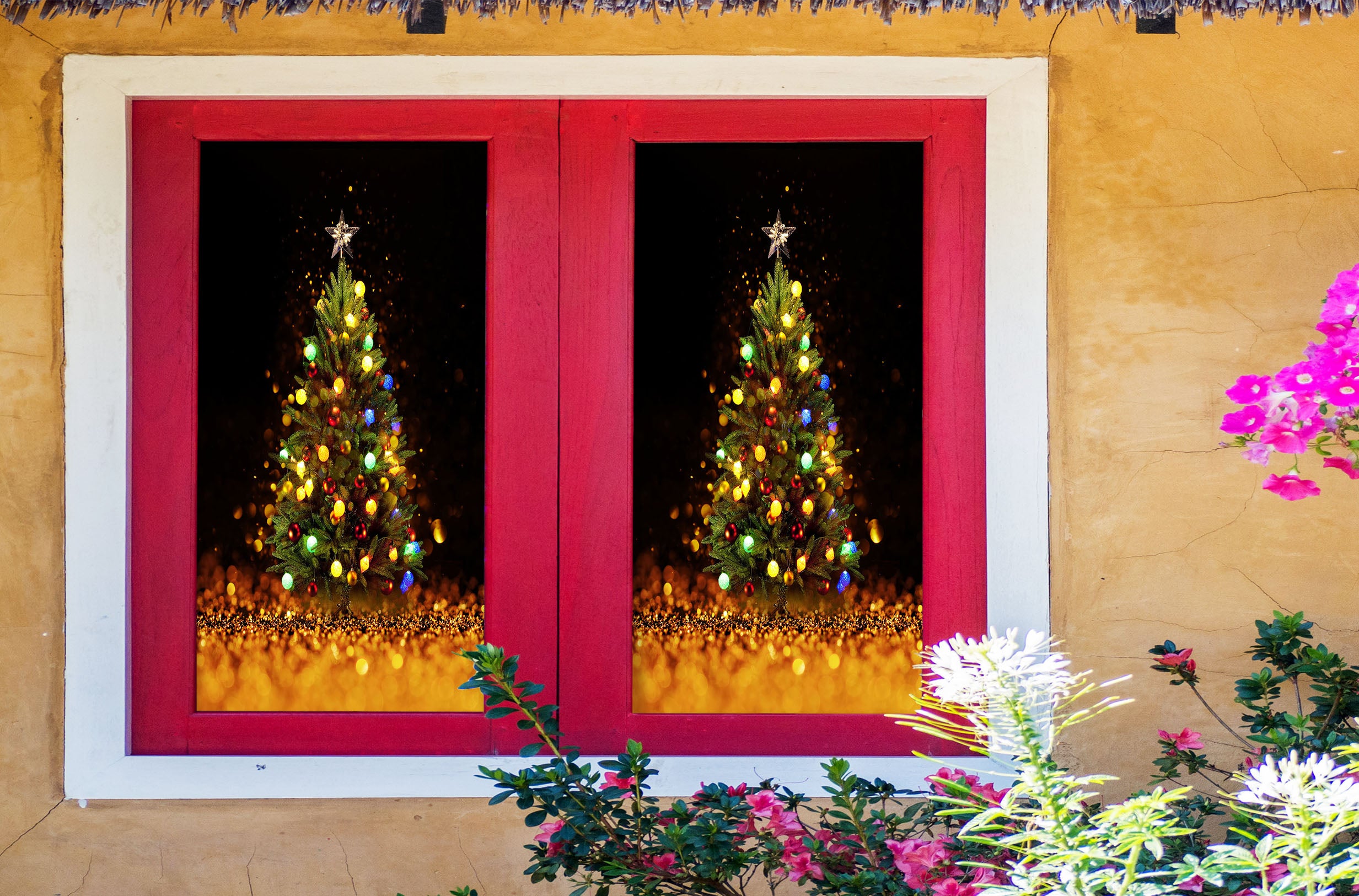 3D Christmas Tree Light 43100 Christmas Window Film Print Sticker Cling Stained Glass Xmas