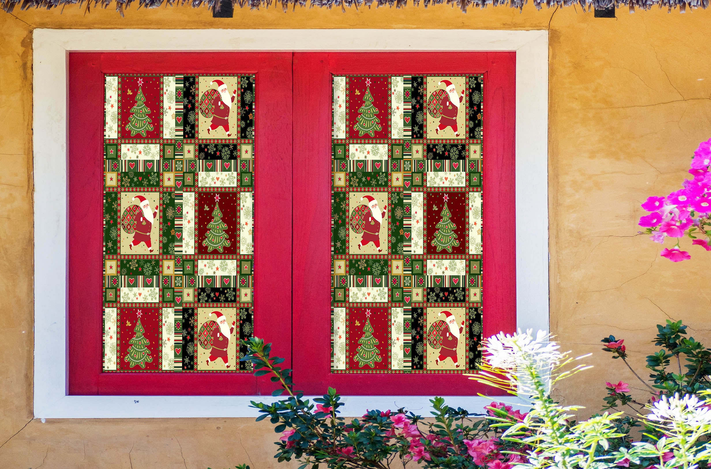 3D Christmas Tree Checked Pattern 43004 Christmas Window Film Print Sticker Cling Stained Glass Xmas