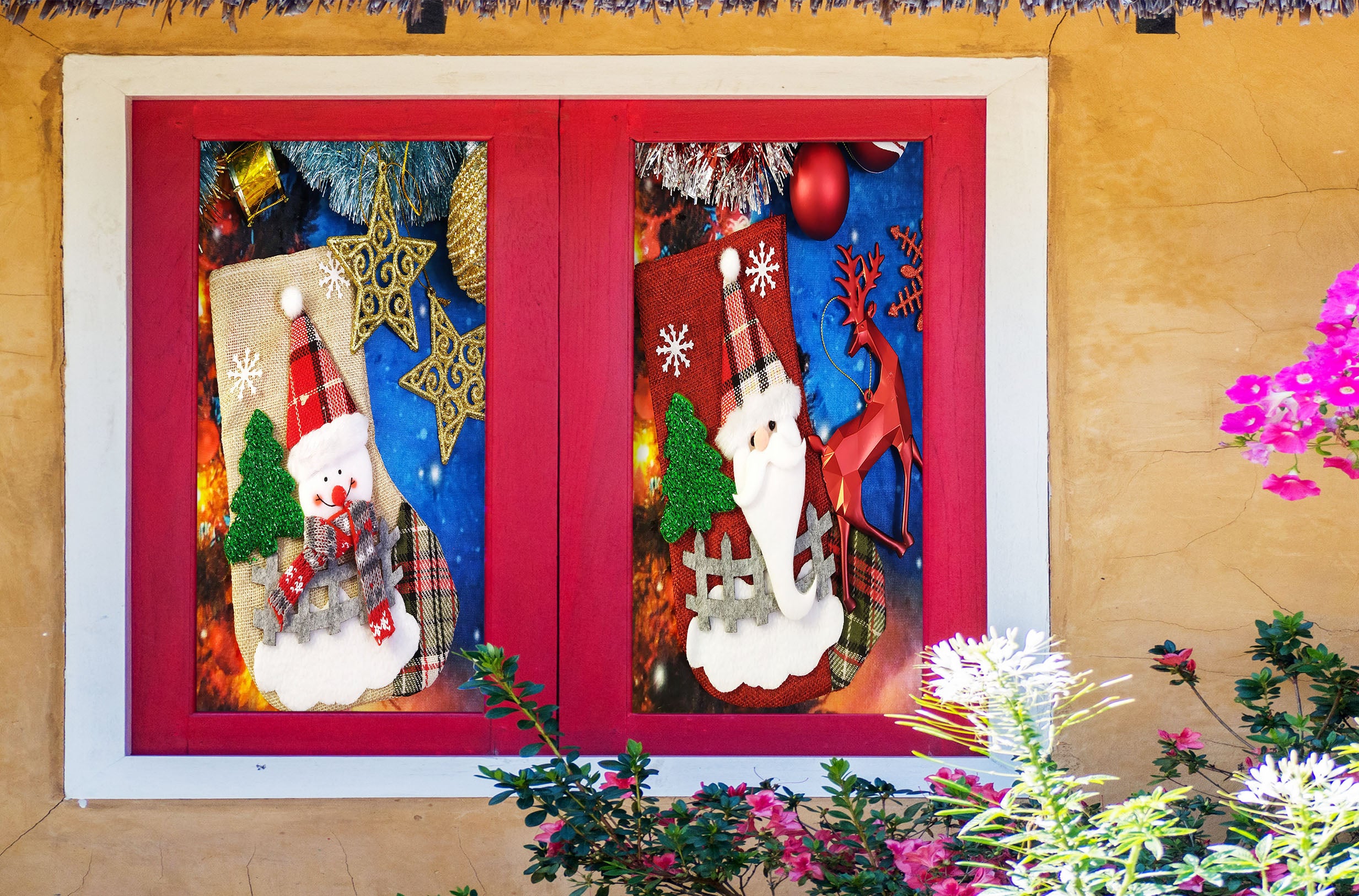 3D Santa Snowman 43056 Christmas Window Film Print Sticker Cling Stained Glass Xmas