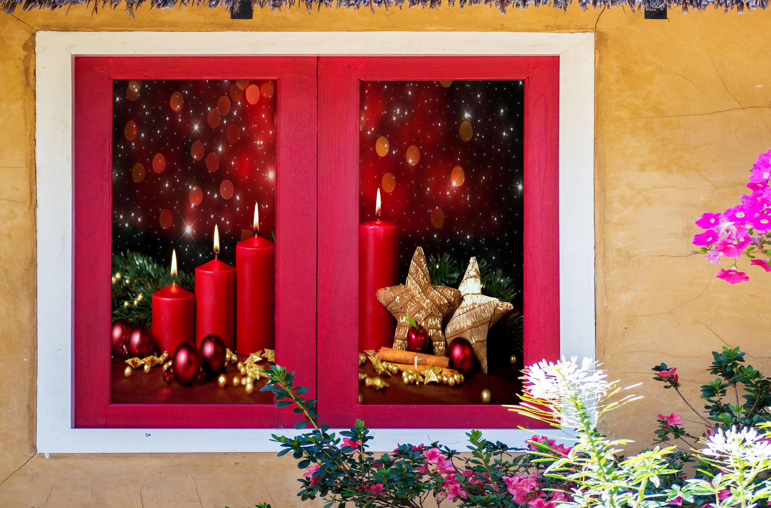 3D Red Candle 42166 Christmas Window Film Print Sticker Cling Stained Glass Xmas