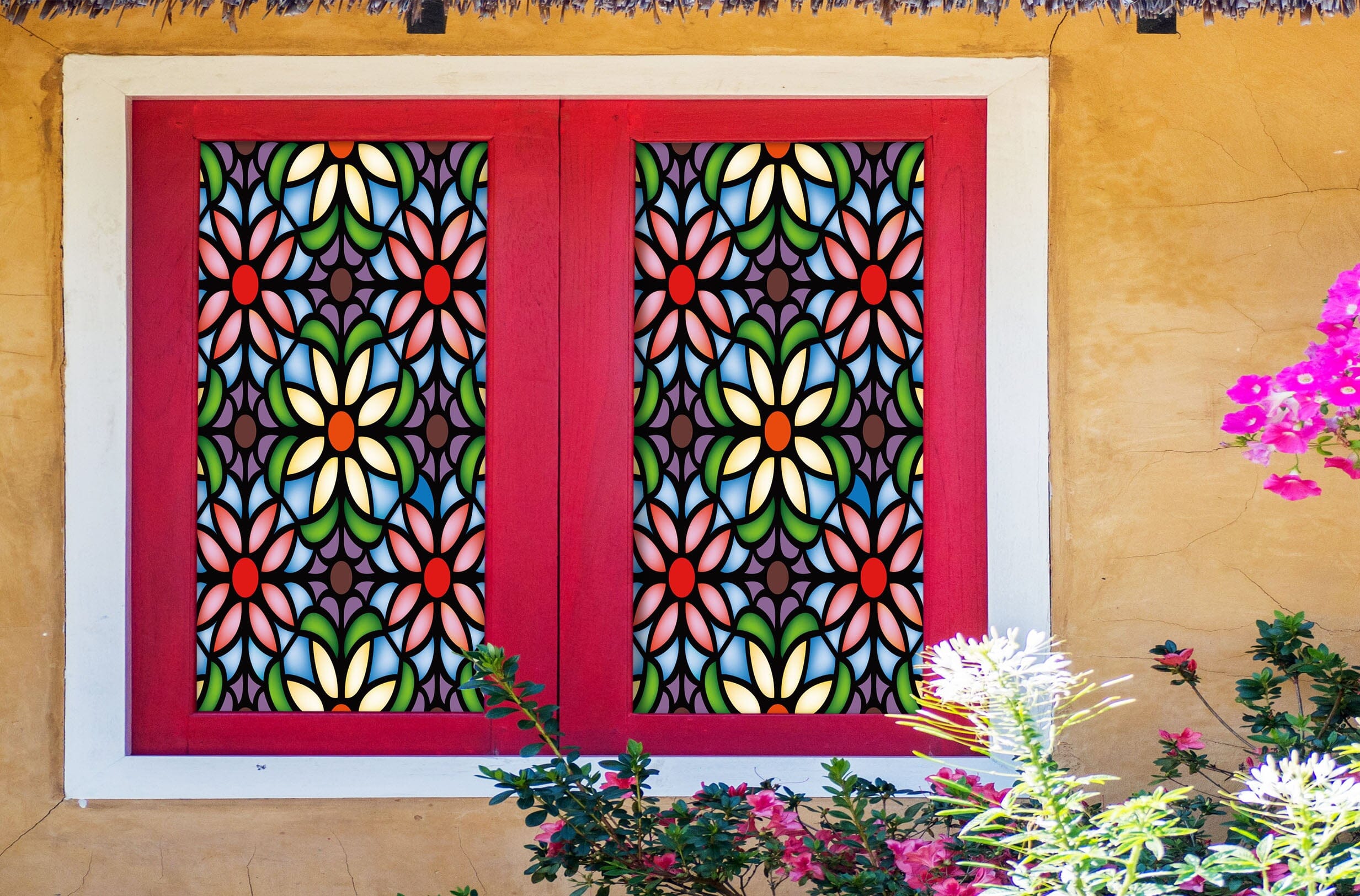 3D Colored Flower 296 Window Film Print Sticker Cling Stained Glass UV Block Wallpaper AJ Wallpaper 2 