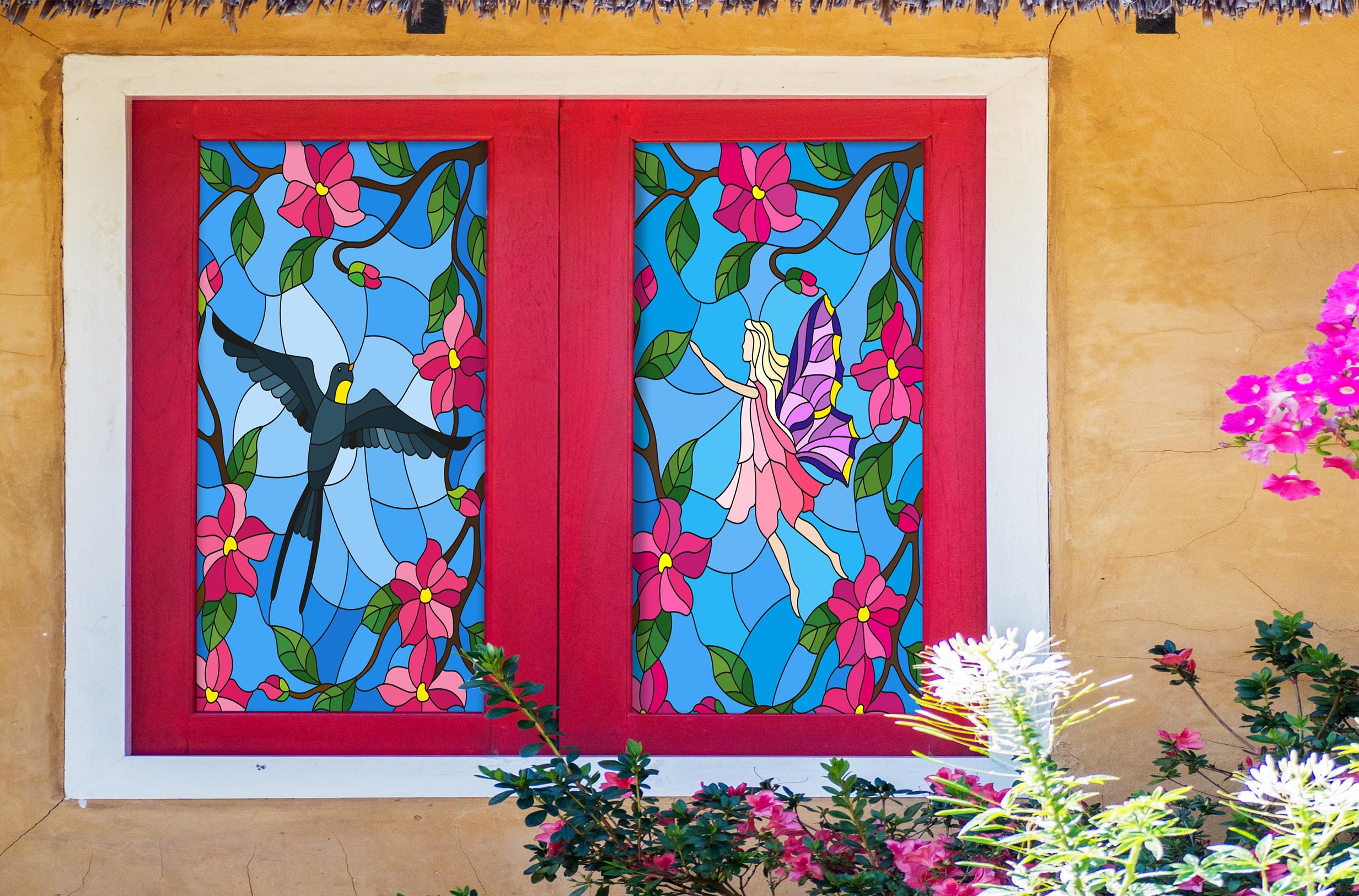 3D Flower Elf Bird 369 Window Film Print Sticker Cling Stained Glass UV Block