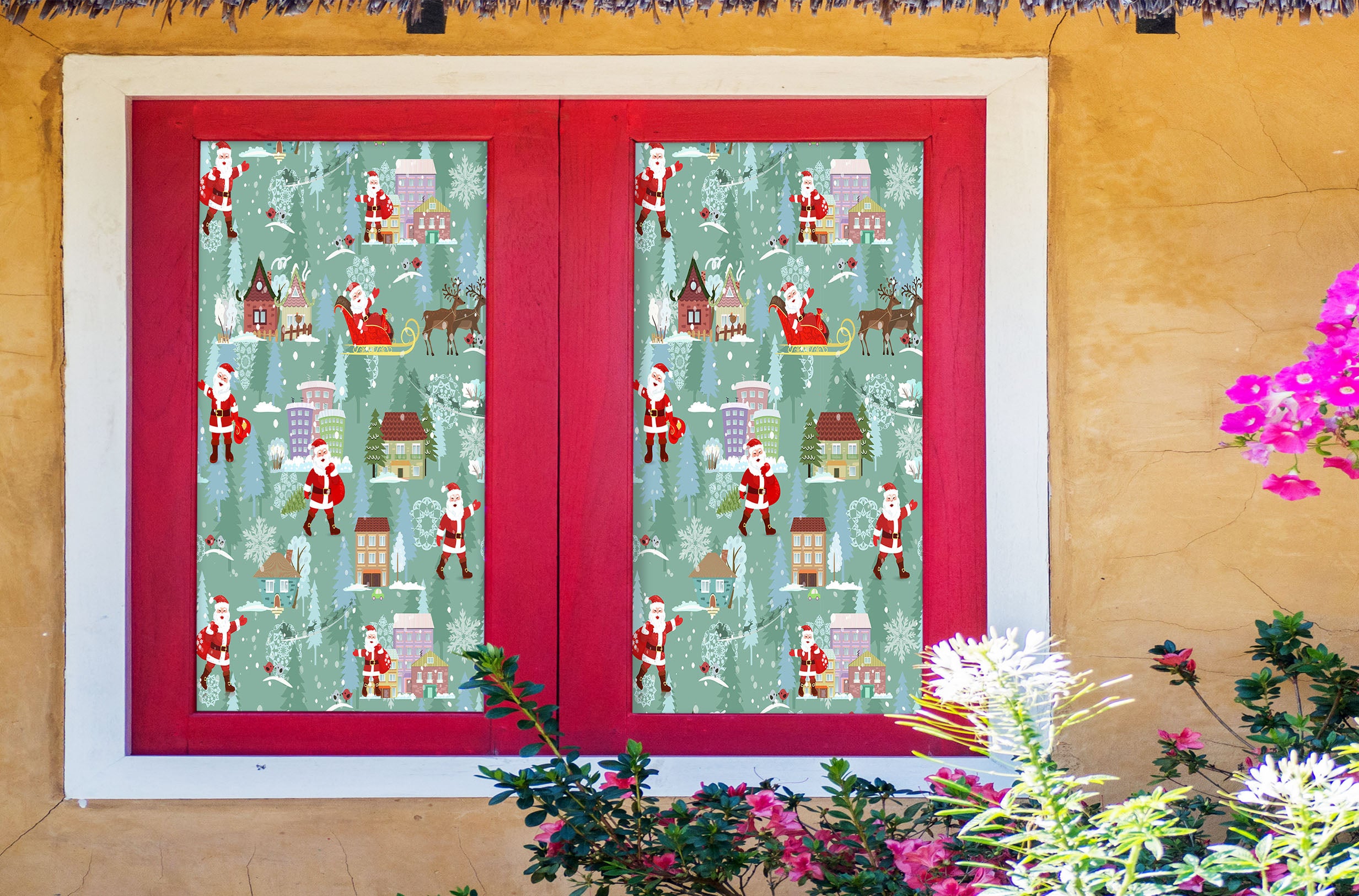 3D Santa Deer Pattern 43095 Christmas Window Film Print Sticker Cling Stained Glass Xmas