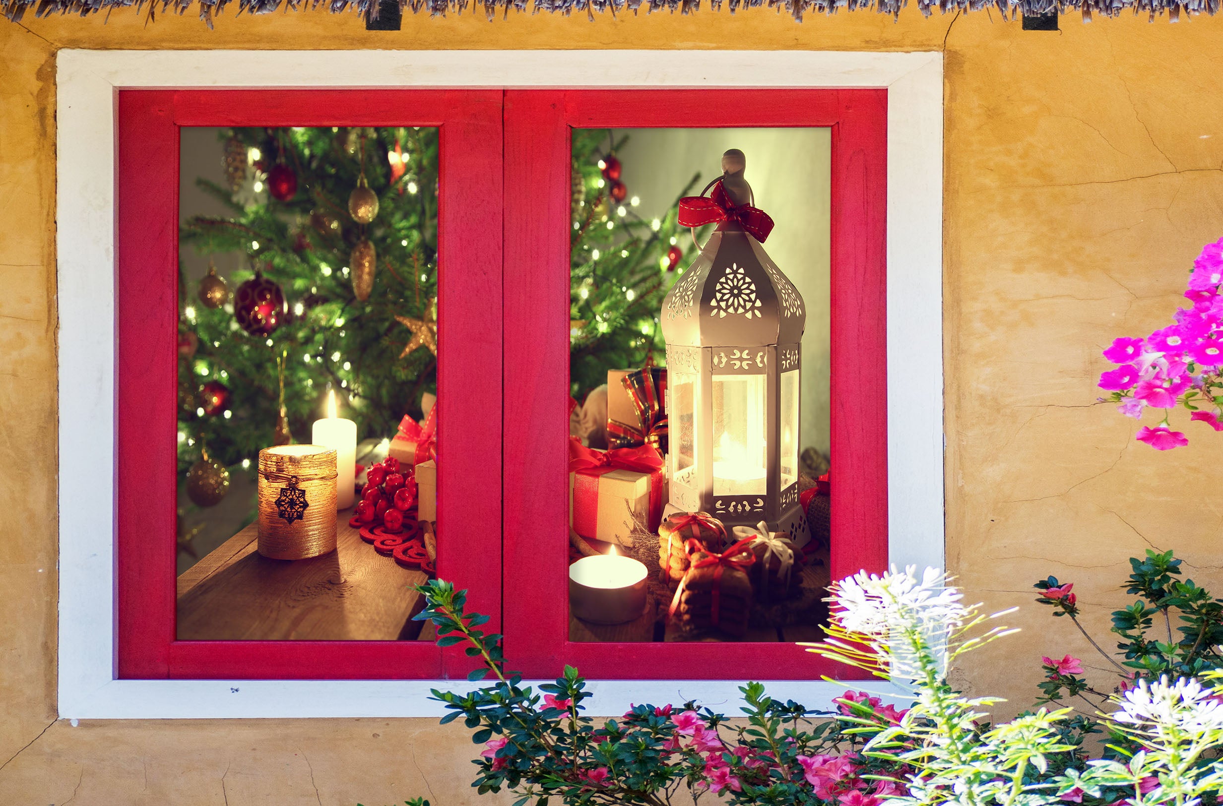 3D Candle Gift 42171 Christmas Window Film Print Sticker Cling Stained Glass Xmas