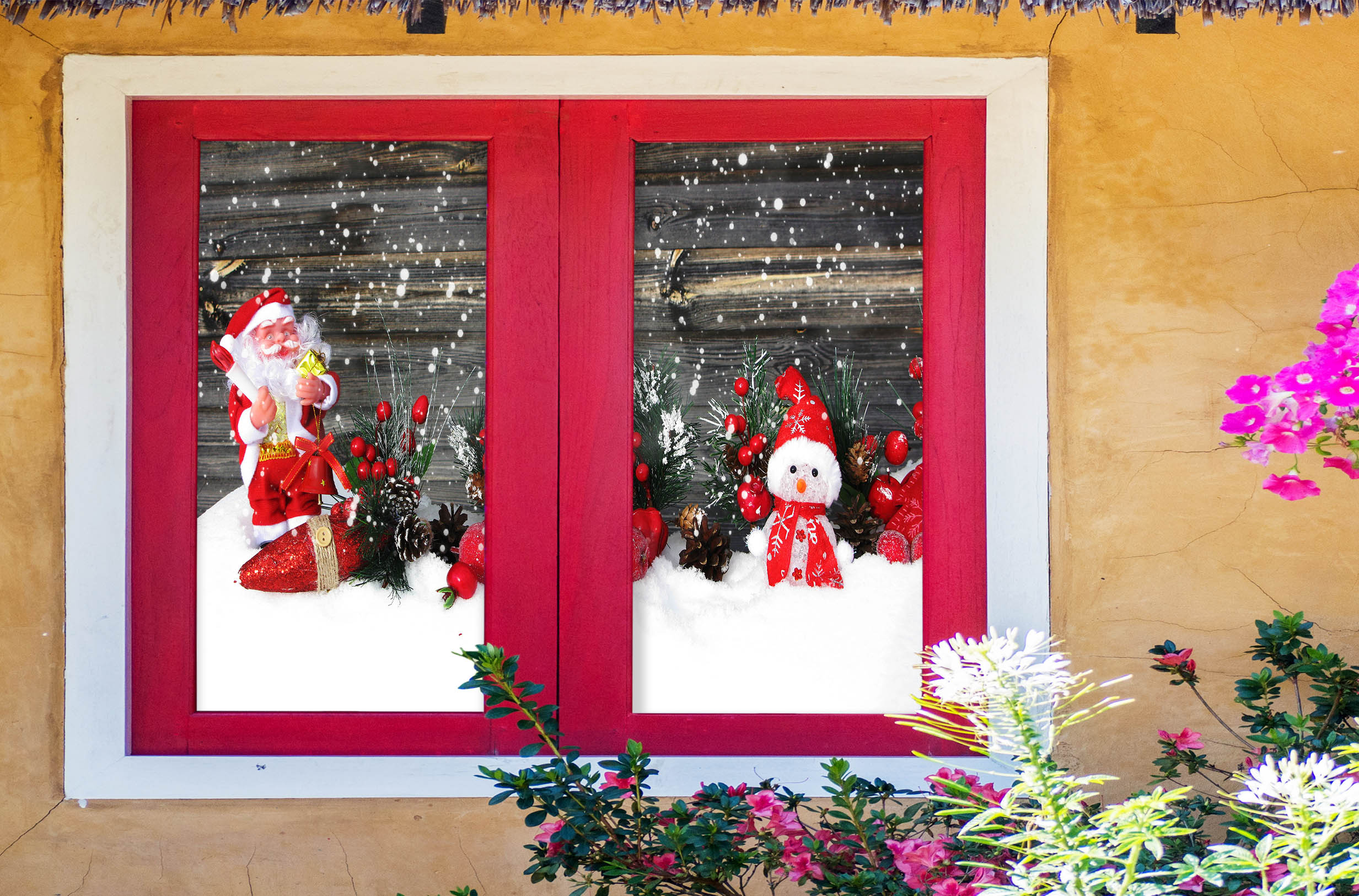 3D Snowman 43130 Christmas Window Film Print Sticker Cling Stained Glass Xmas