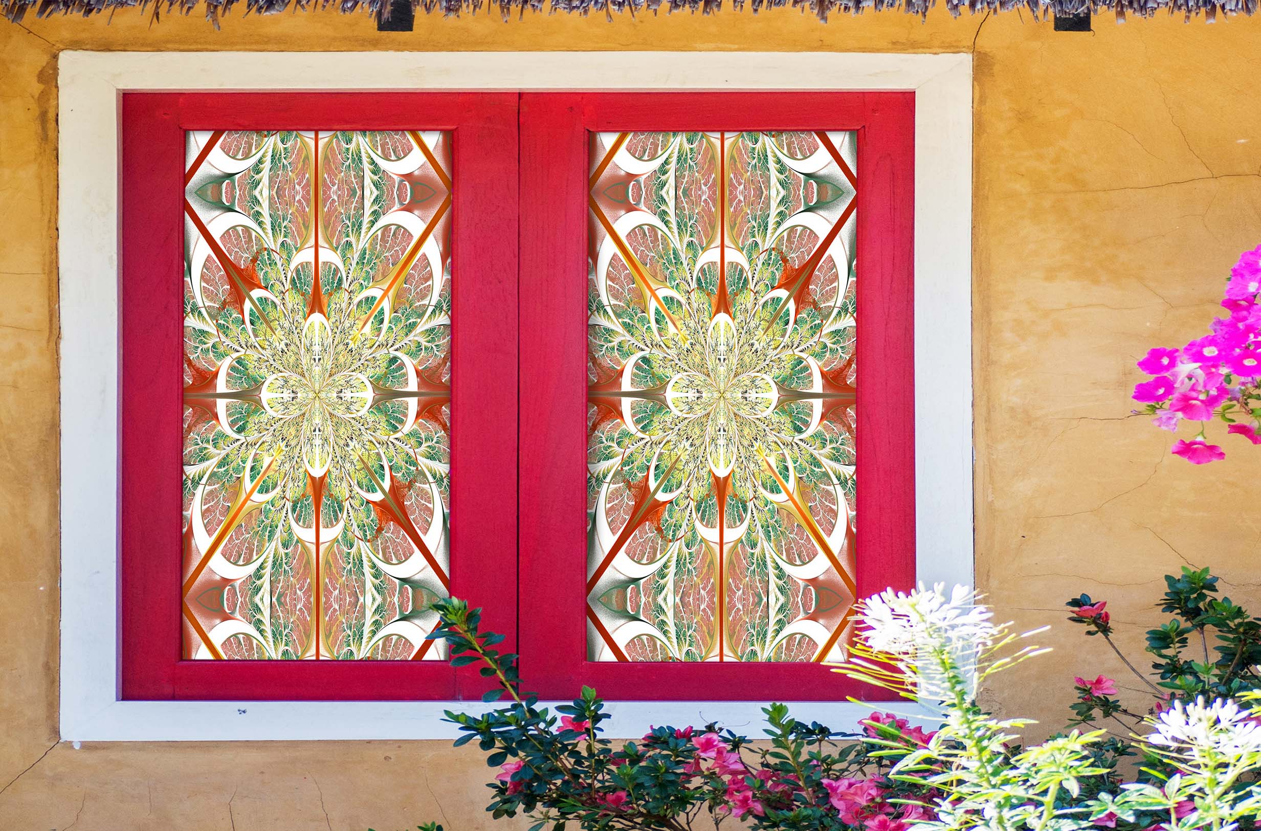 3D Round Petals 051 Window Film Print Sticker Cling Stained Glass UV Block