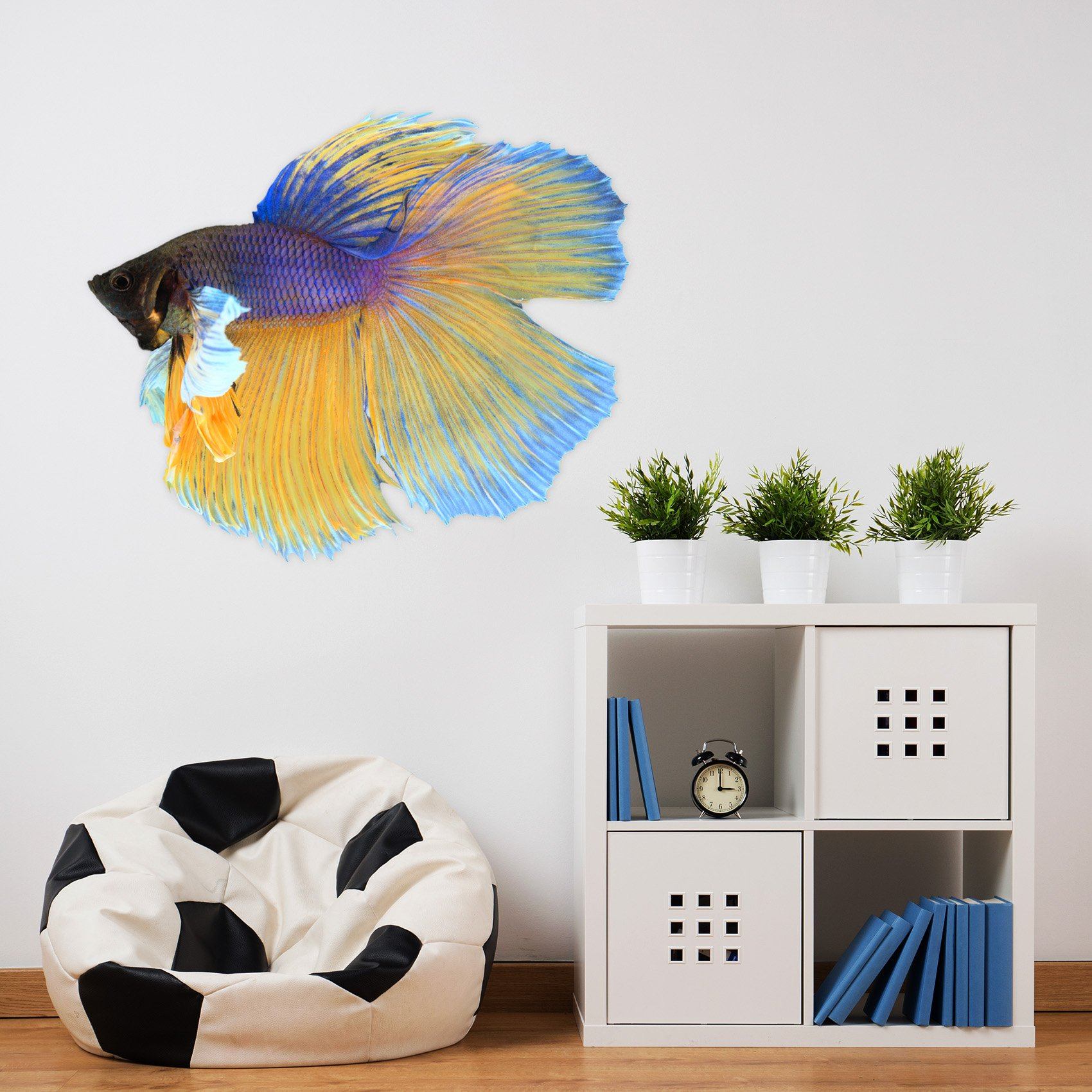 3D Blue-yellow Goldfish Tail 044 Animals Wall Stickers Wallpaper AJ Wallpaper 