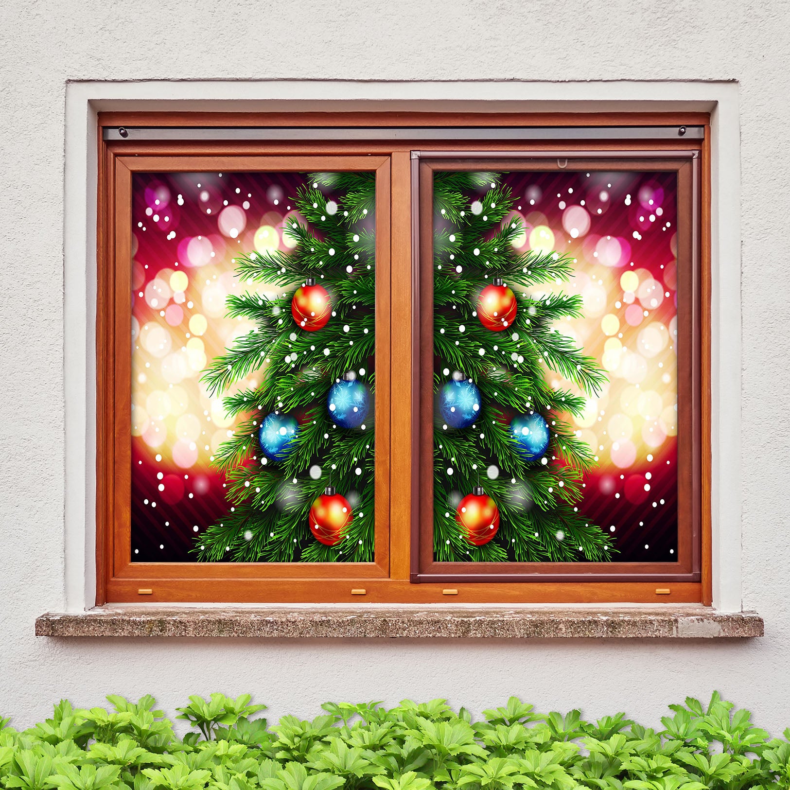 3D Christmas Tree Colored Balls 42136 Christmas Window Film Print Sticker Cling Stained Glass Xmas