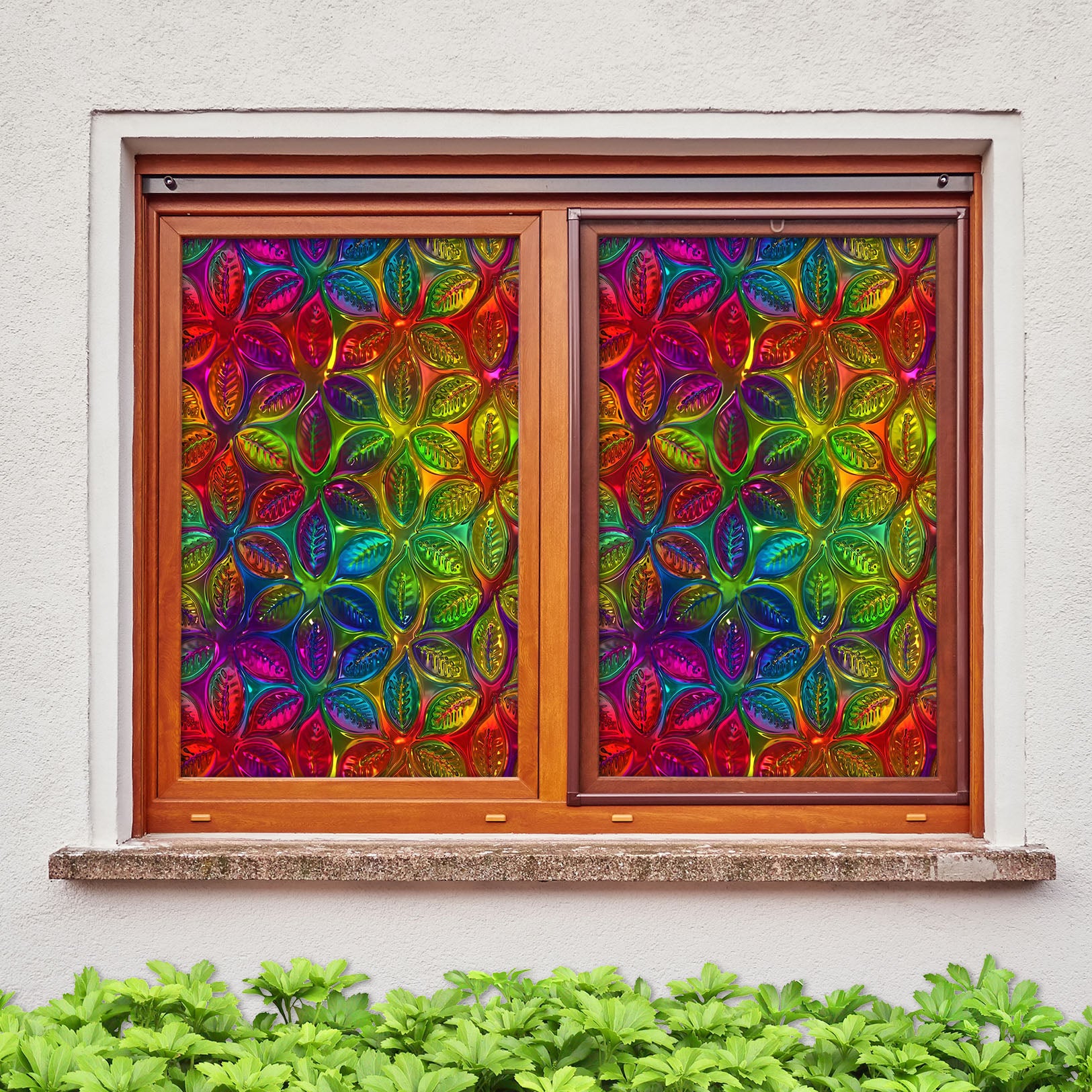 3D Colored Leaves 122 Window Film Print Sticker Cling Stained Glass UV Block