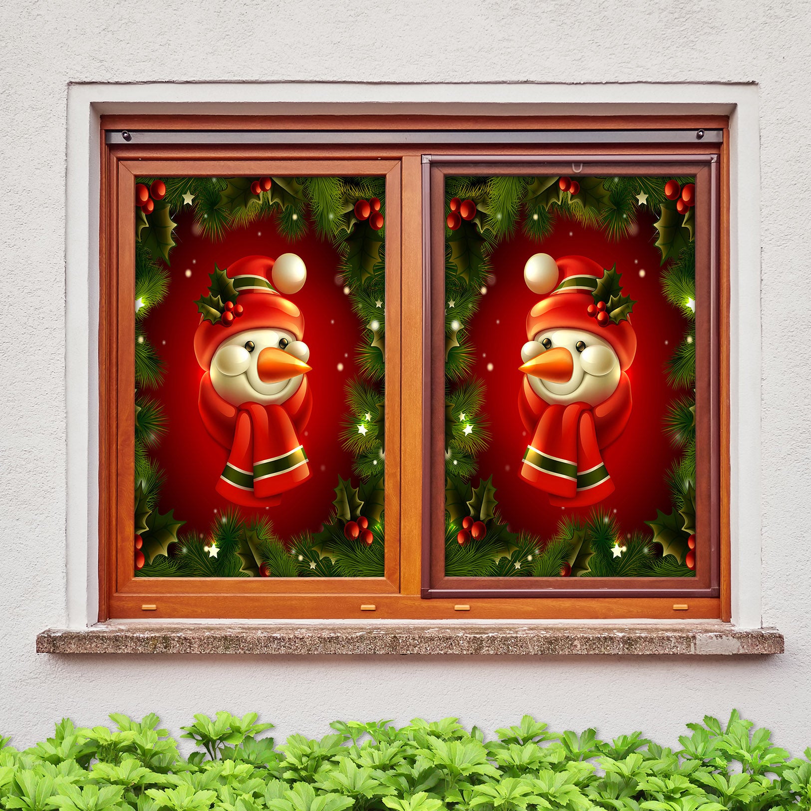 3D Snowman 43074 Christmas Window Film Print Sticker Cling Stained Glass Xmas