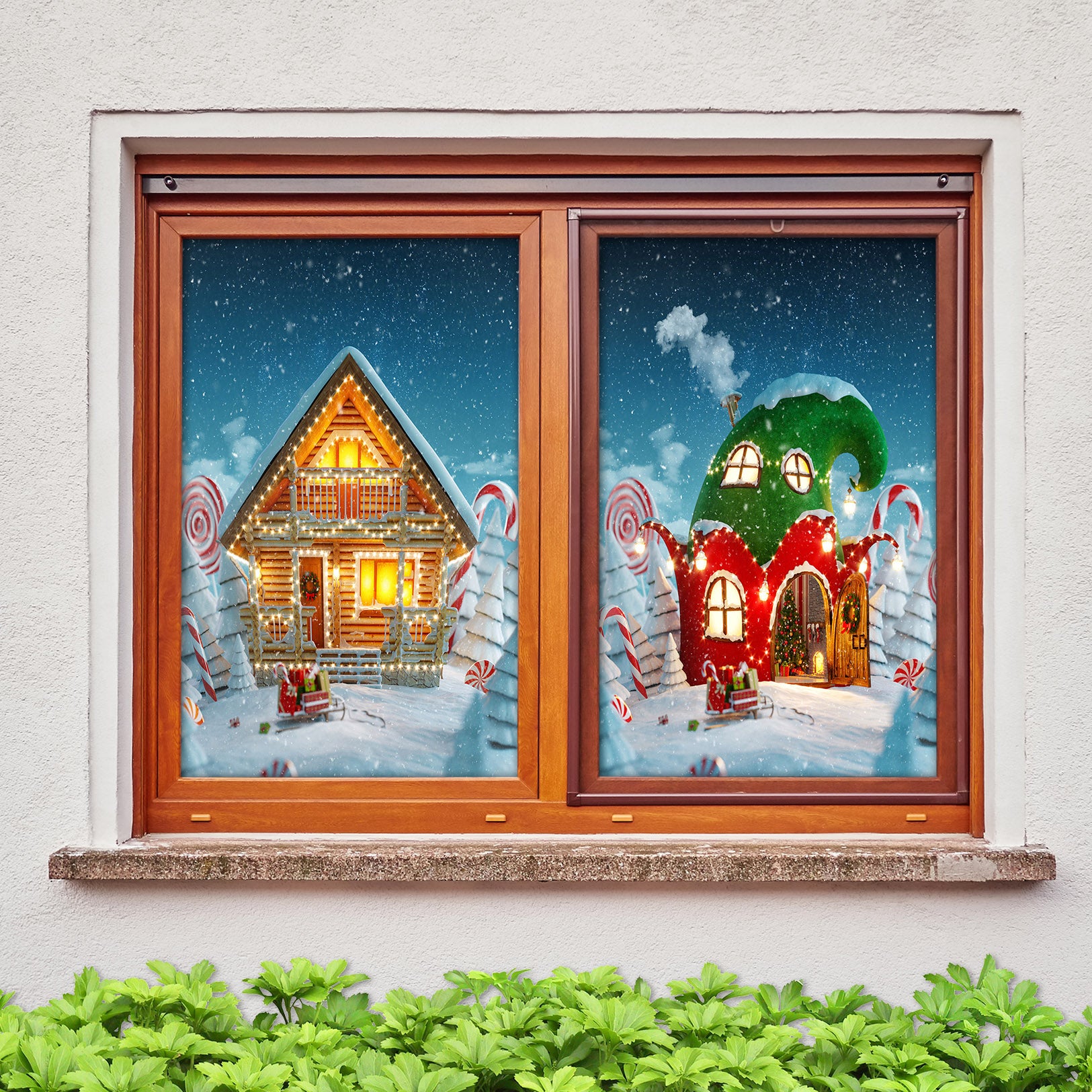3D Snow Christmas Hut 43055 Christmas Window Film Print Sticker Cling Stained Glass Xmas