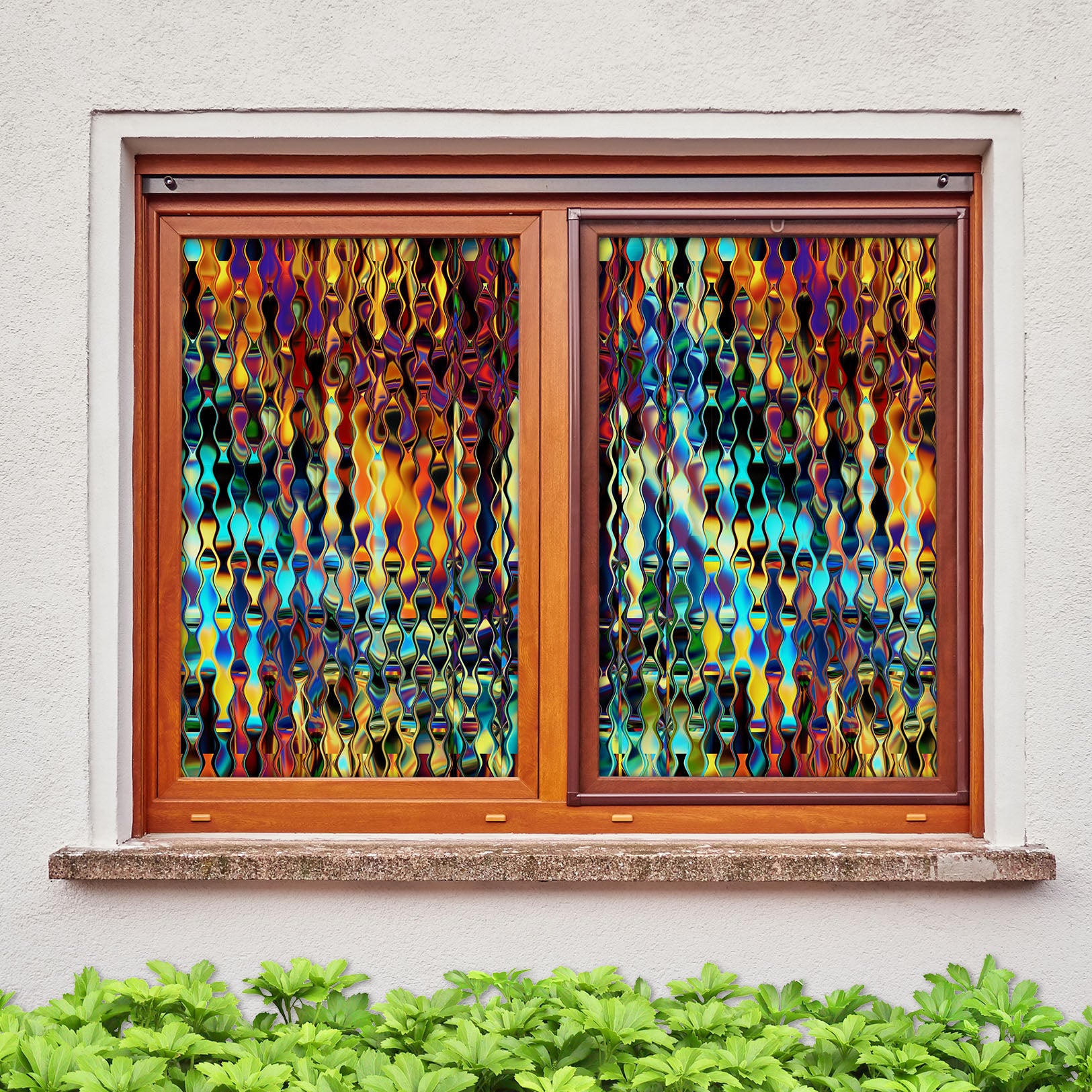 3D Color Wave Glass 005 Window Film Print Sticker Cling Stained Glass UV Block