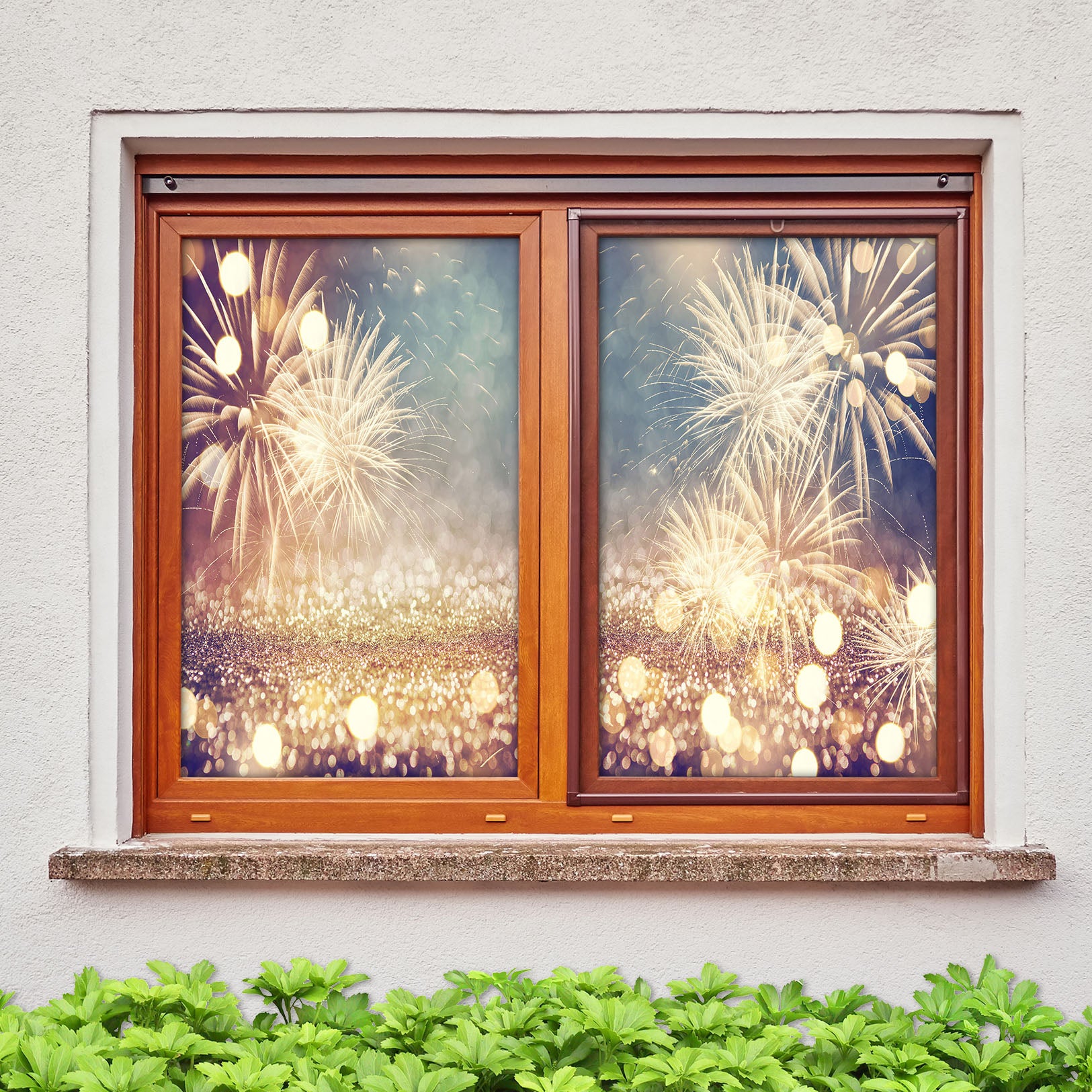 3D Fireworks 43115 Christmas Window Film Print Sticker Cling Stained Glass Xmas