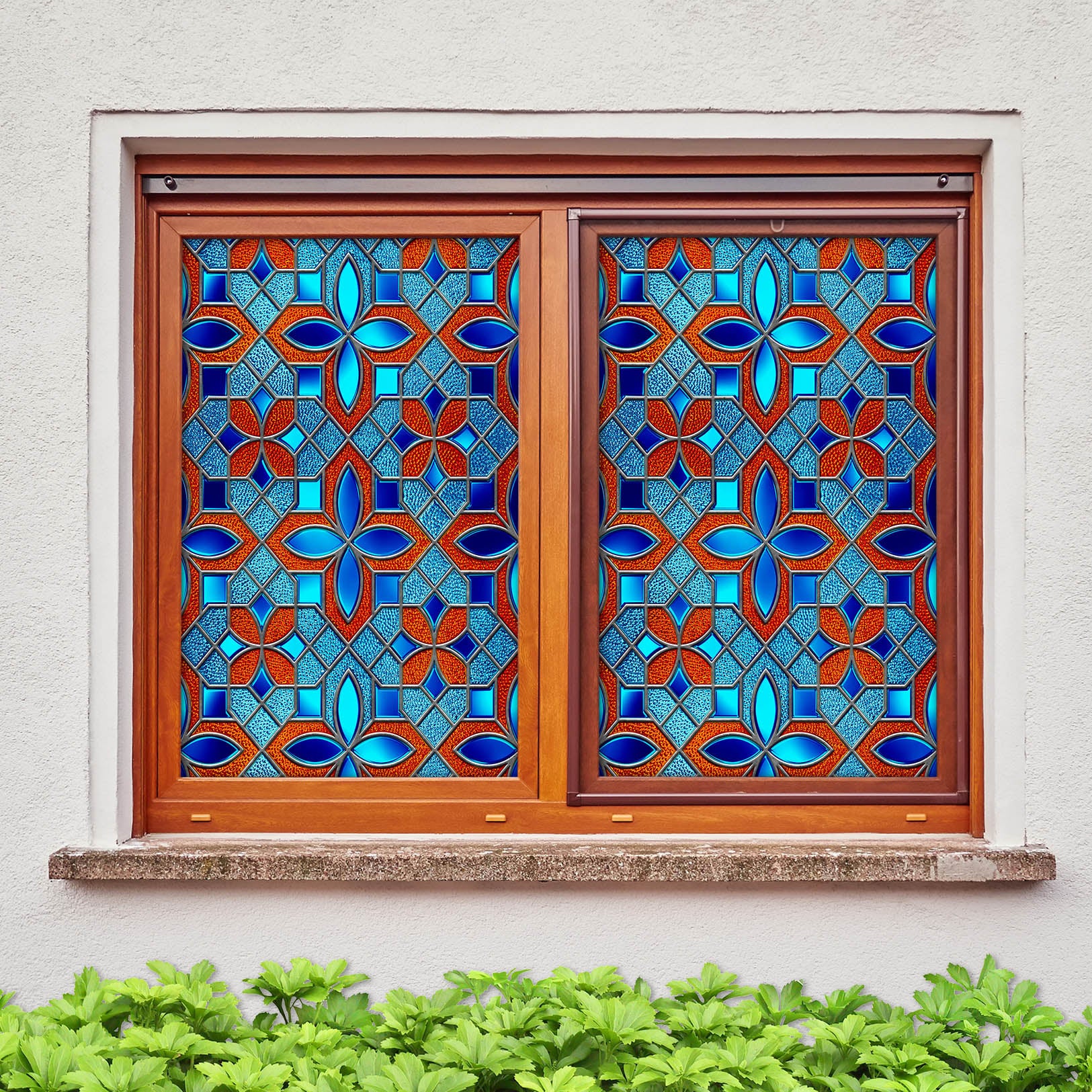 3D Blue Lace 201 Window Film Print Sticker Cling Stained Glass UV Block