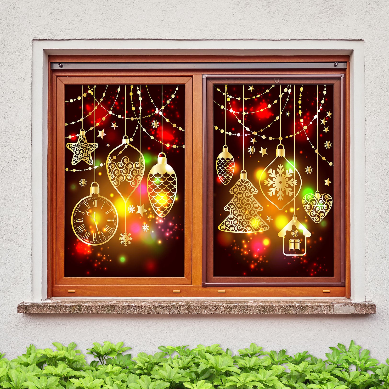 3D Light 43099 Christmas Window Film Print Sticker Cling Stained Glass Xmas