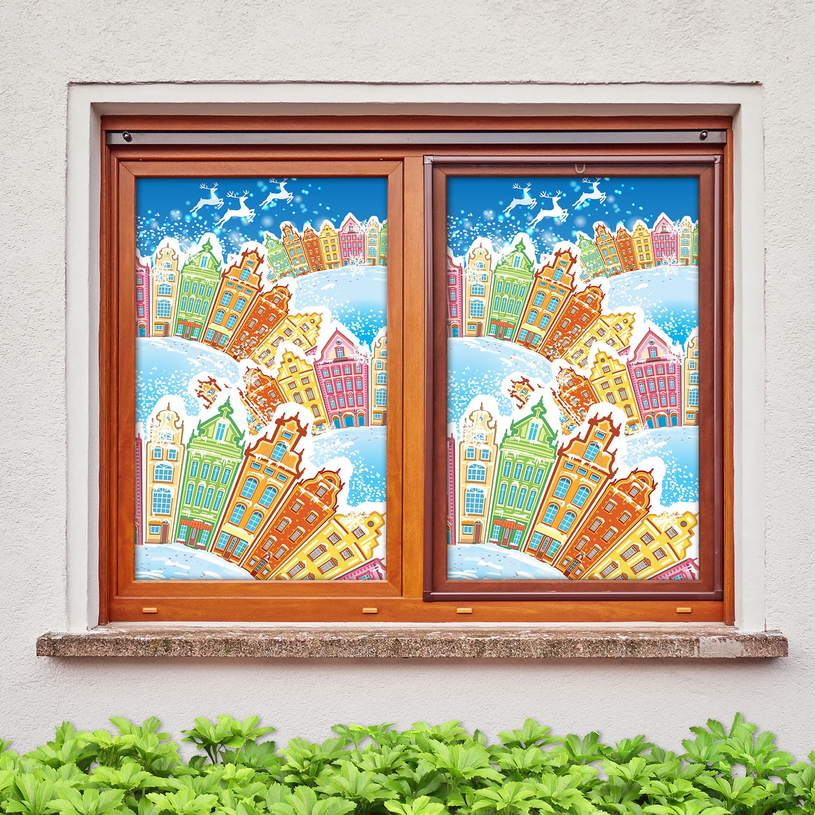 3D Houses 43093 Christmas Window Film Print Sticker Cling Stained Glass Xmas