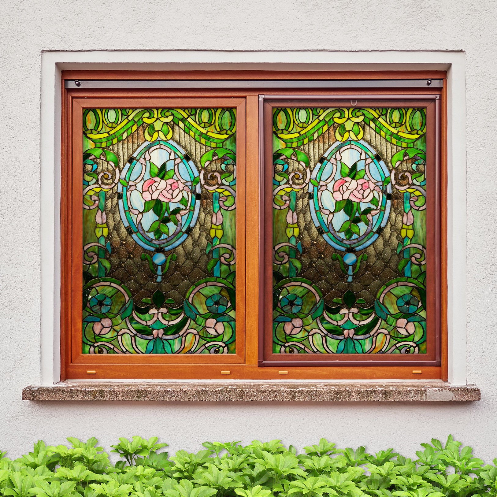 3D Pink Floral Pattern 001 Window Film Print Sticker Cling Stained Glass UV Block