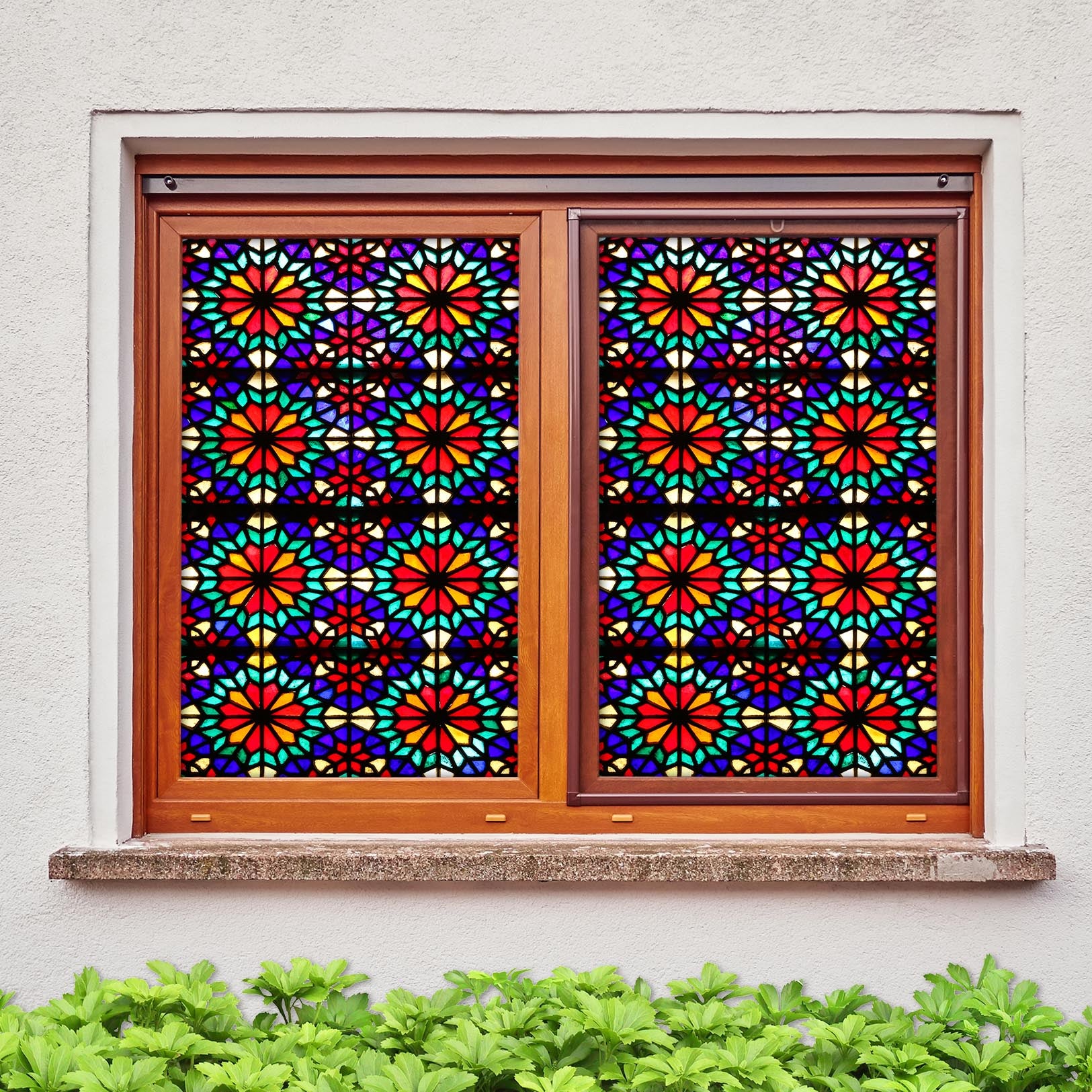 3D Window Grille 372 Window Film Print Sticker Cling Stained Glass UV Block