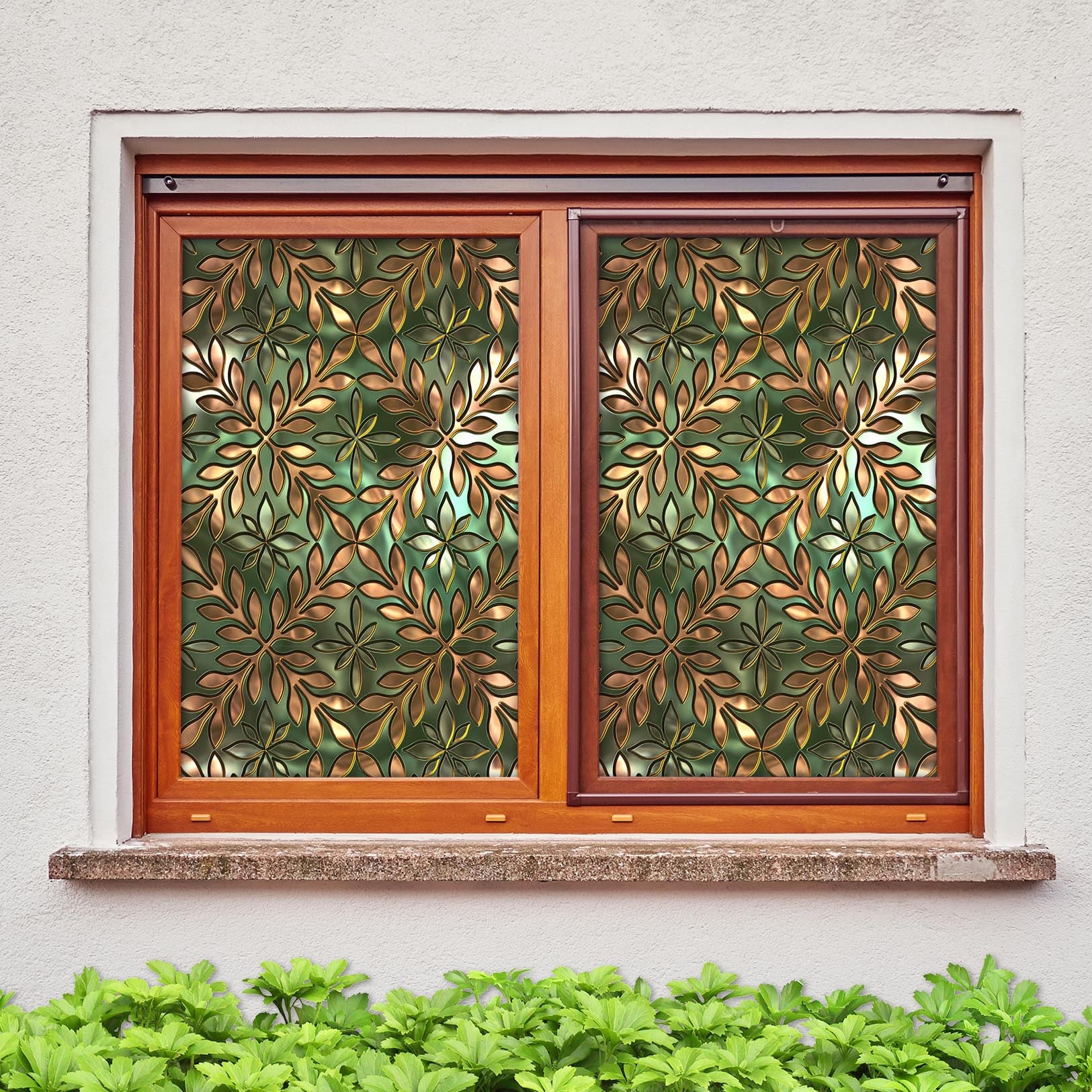 3D Golden Leaves 433 Window Film Print Sticker Cling Stained Glass UV Block