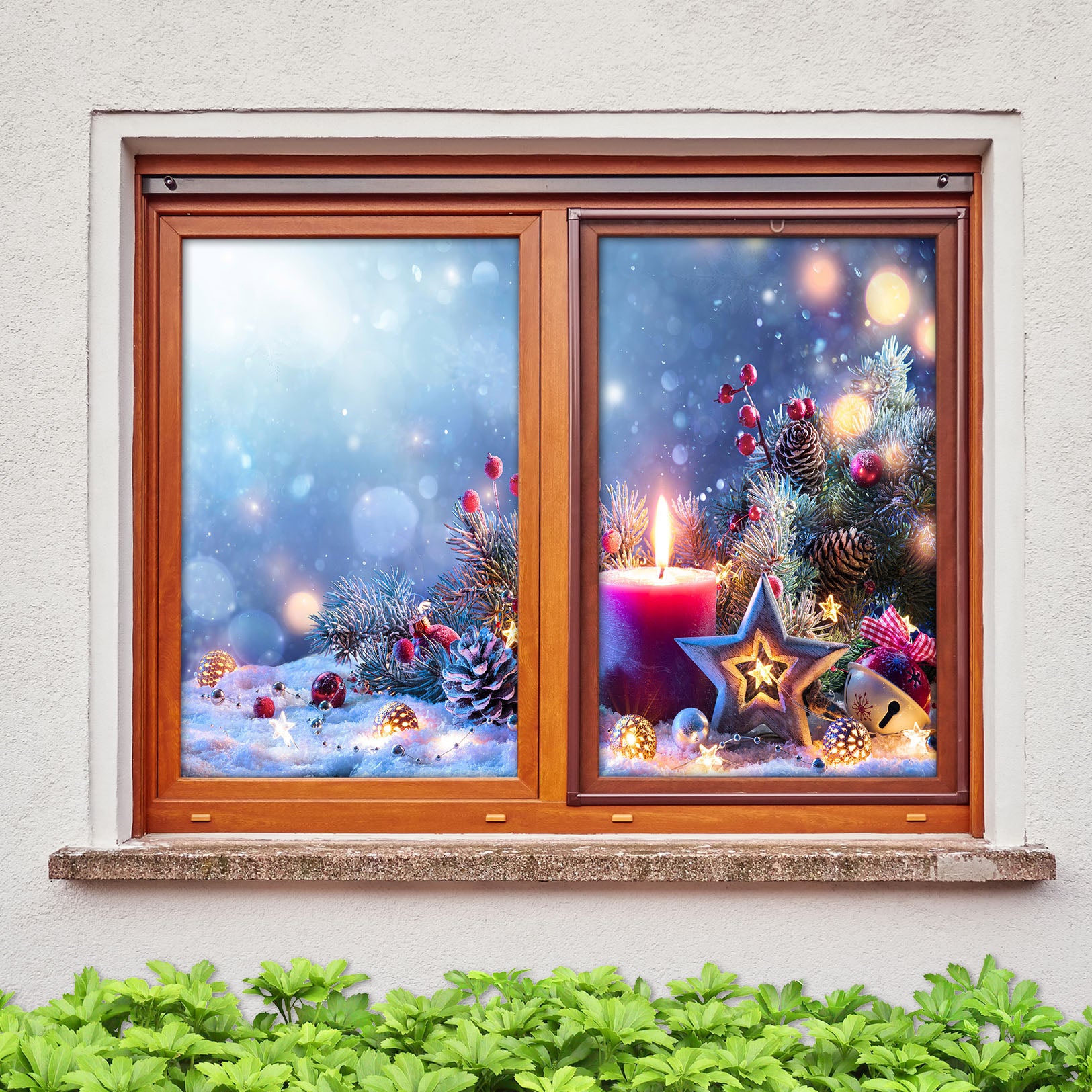 3D Snowflake Candle 43163 Christmas Window Film Print Sticker Cling Stained Glass Xmas