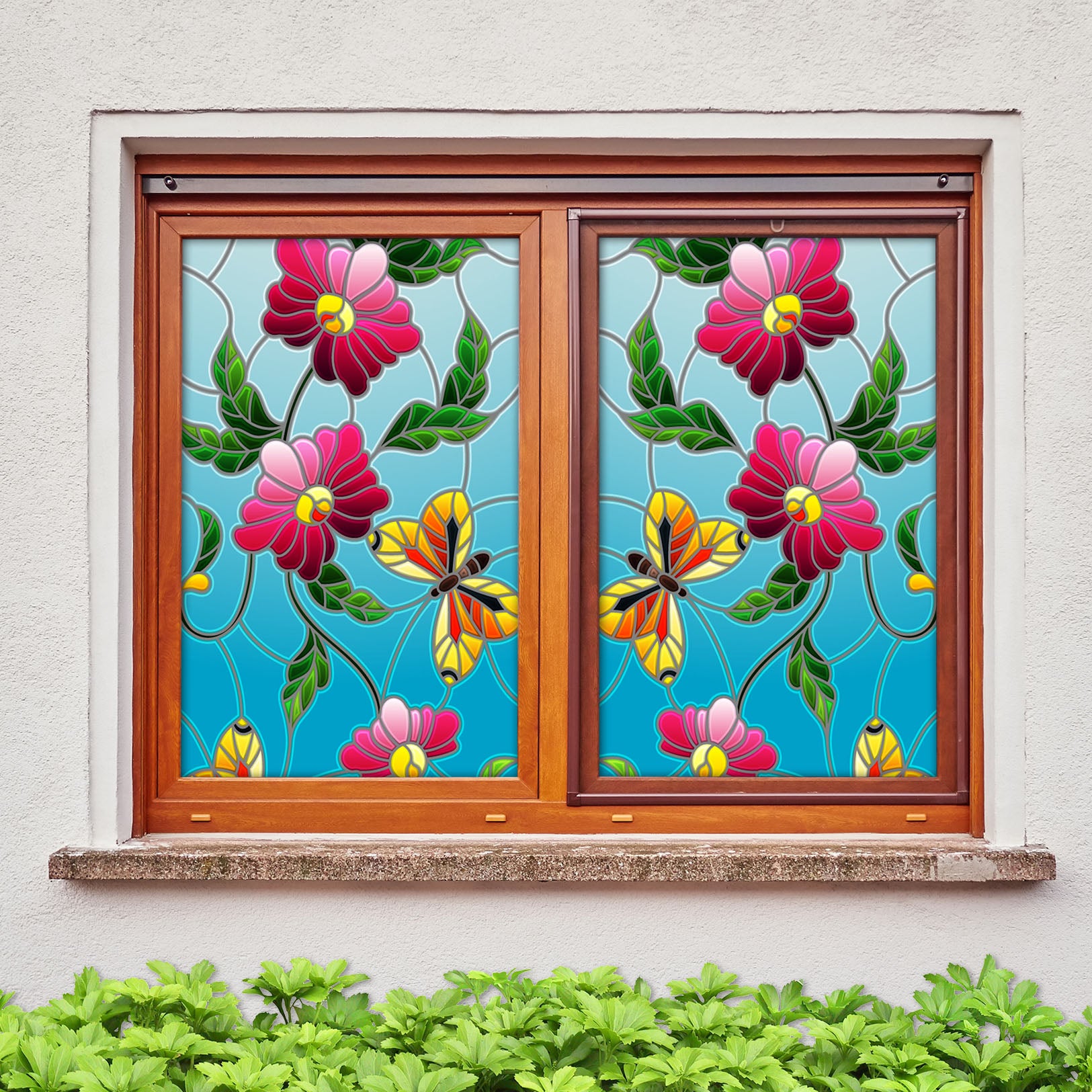 3D Butterfly Flower 089 Window Film Print Sticker Cling Stained Glass UV Block