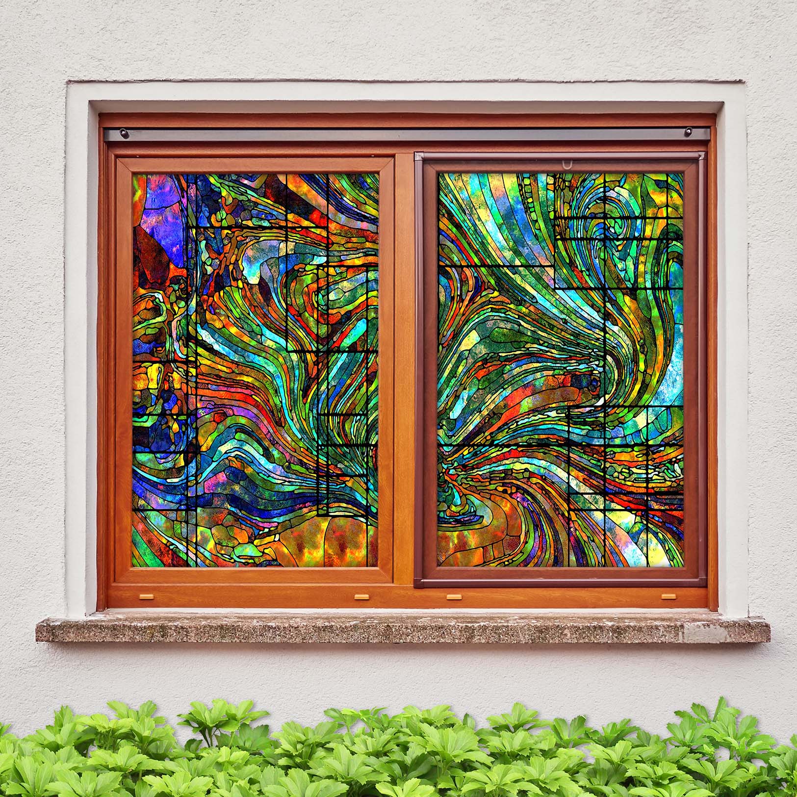 3D Green Turbulence 043 Window Film Print Sticker Cling Stained Glass UV Block
