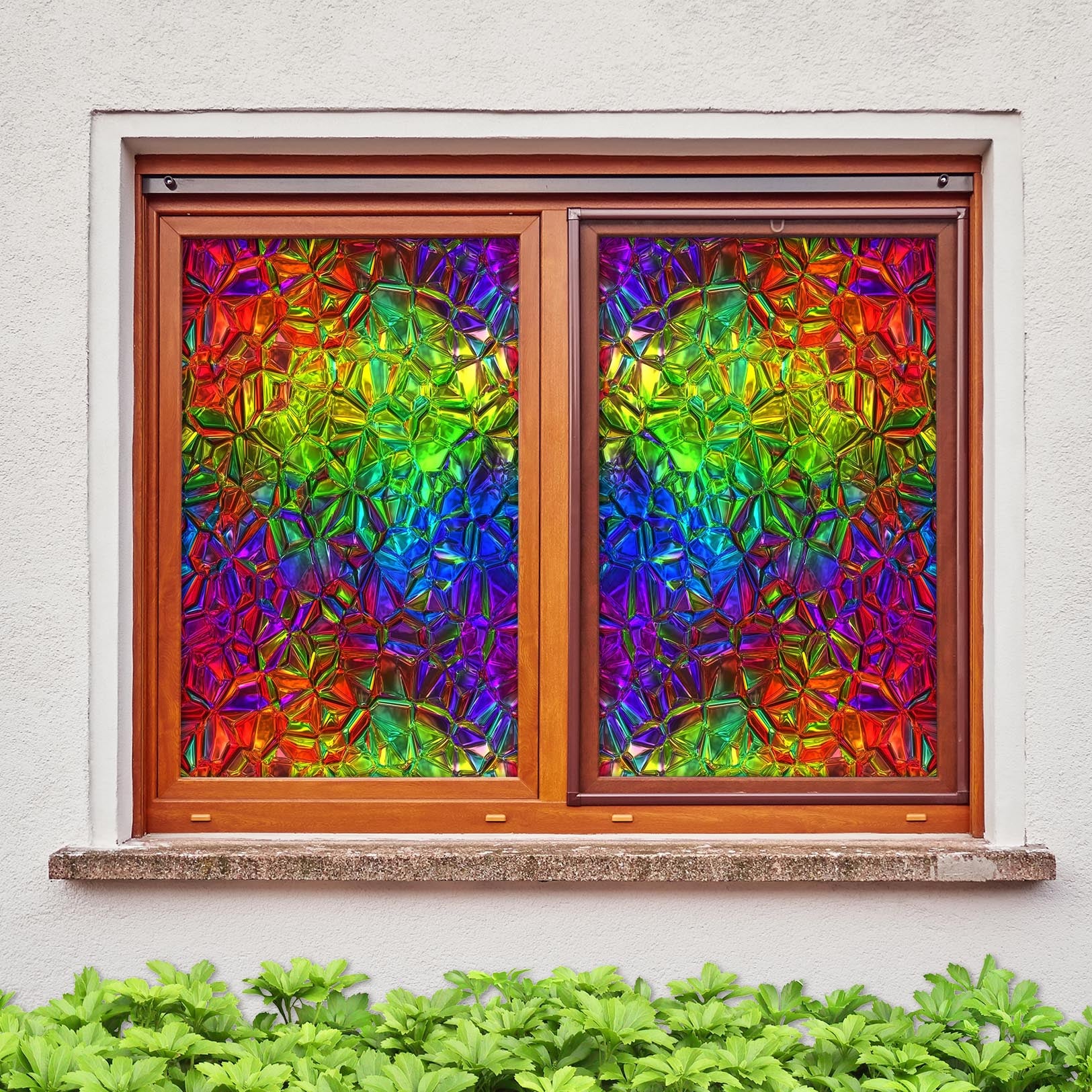 3D Multicolored Glass 135 Window Film Print Sticker Cling Stained Glass UV Block