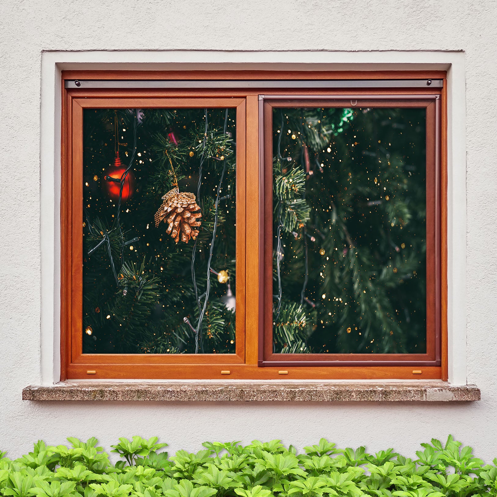 3D Tree Pendant 42153 Christmas Window Film Print Sticker Cling Stained Glass Xmas