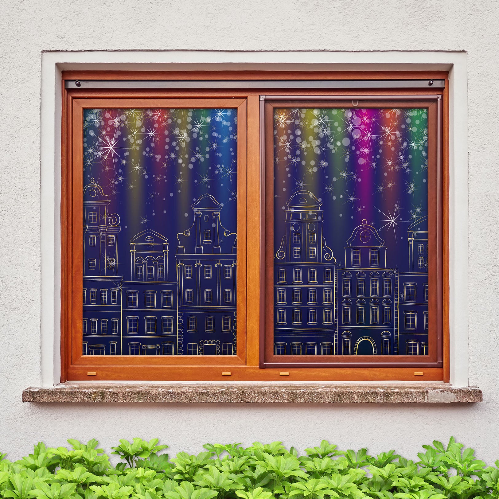 3D Colored Light House 43072 Christmas Window Film Print Sticker Cling Stained Glass Xmas