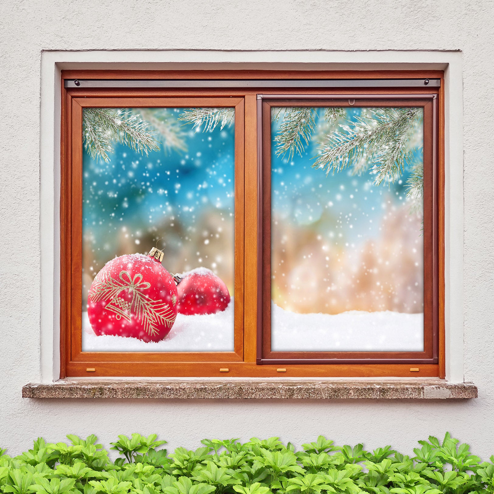3D Snow Red ball 43097 Christmas Window Film Print Sticker Cling Stained Glass Xmas