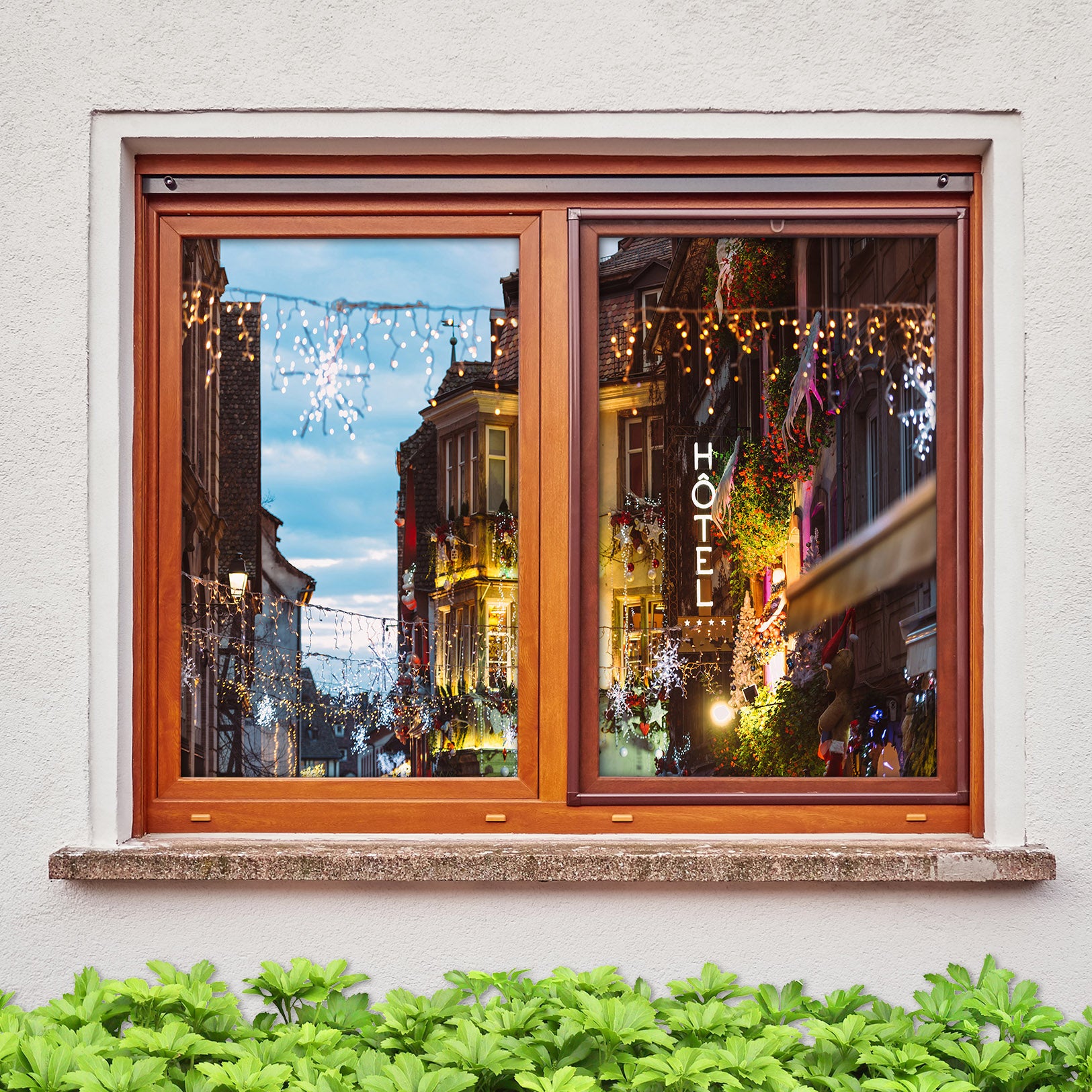 3D City Houses 42192 Christmas Window Film Print Sticker Cling Stained Glass Xmas