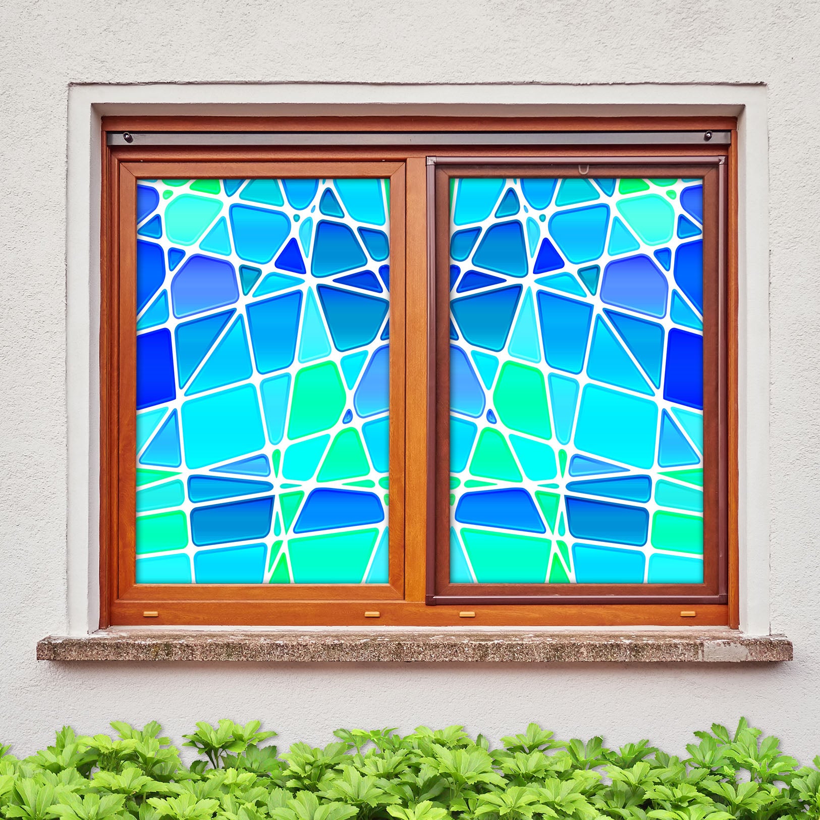 3D Blue Graphic 397 Window Film Print Sticker Cling Stained Glass UV Block