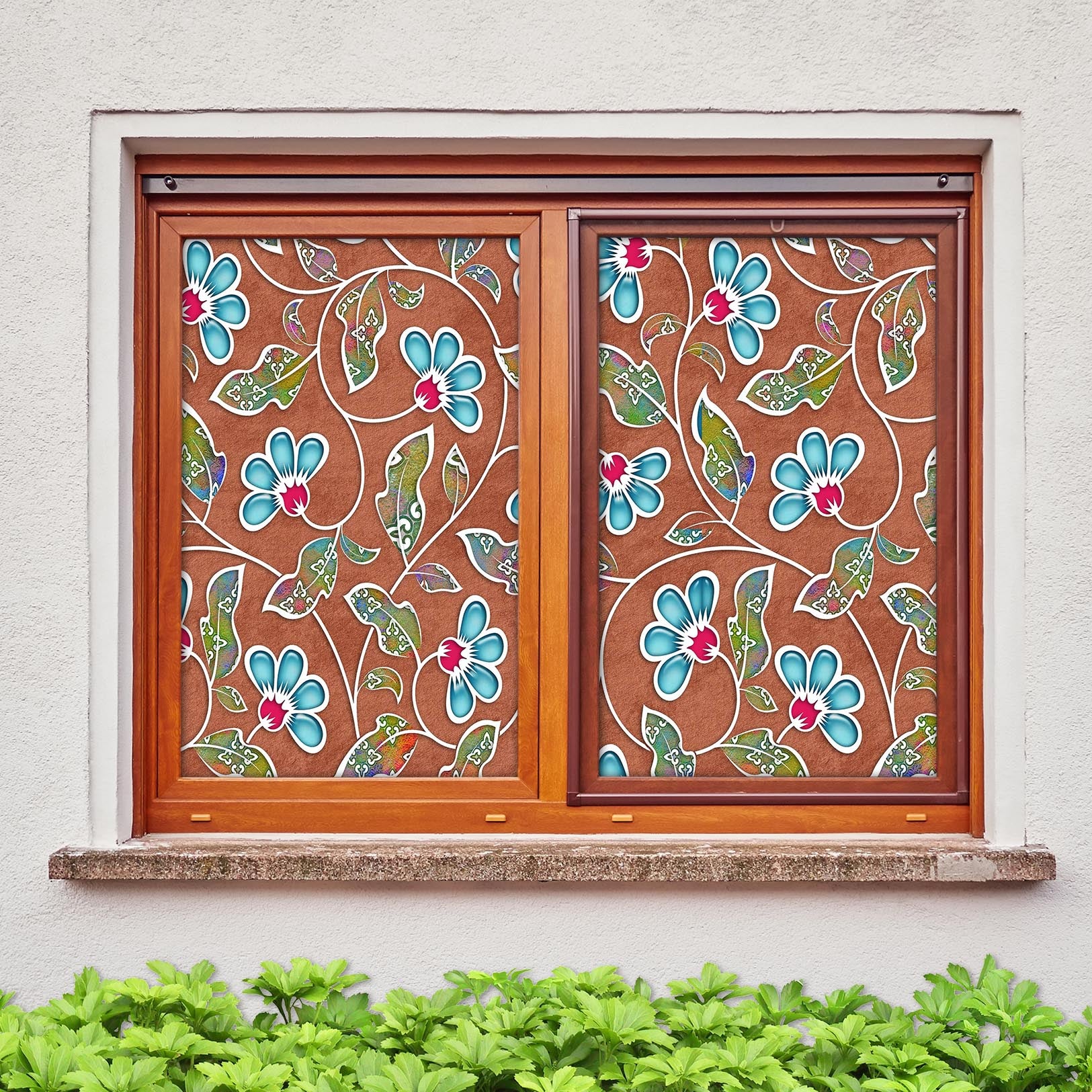 3D Blue Swaying Flower 164 Window Film Print Sticker Cling Stained Glass UV Block