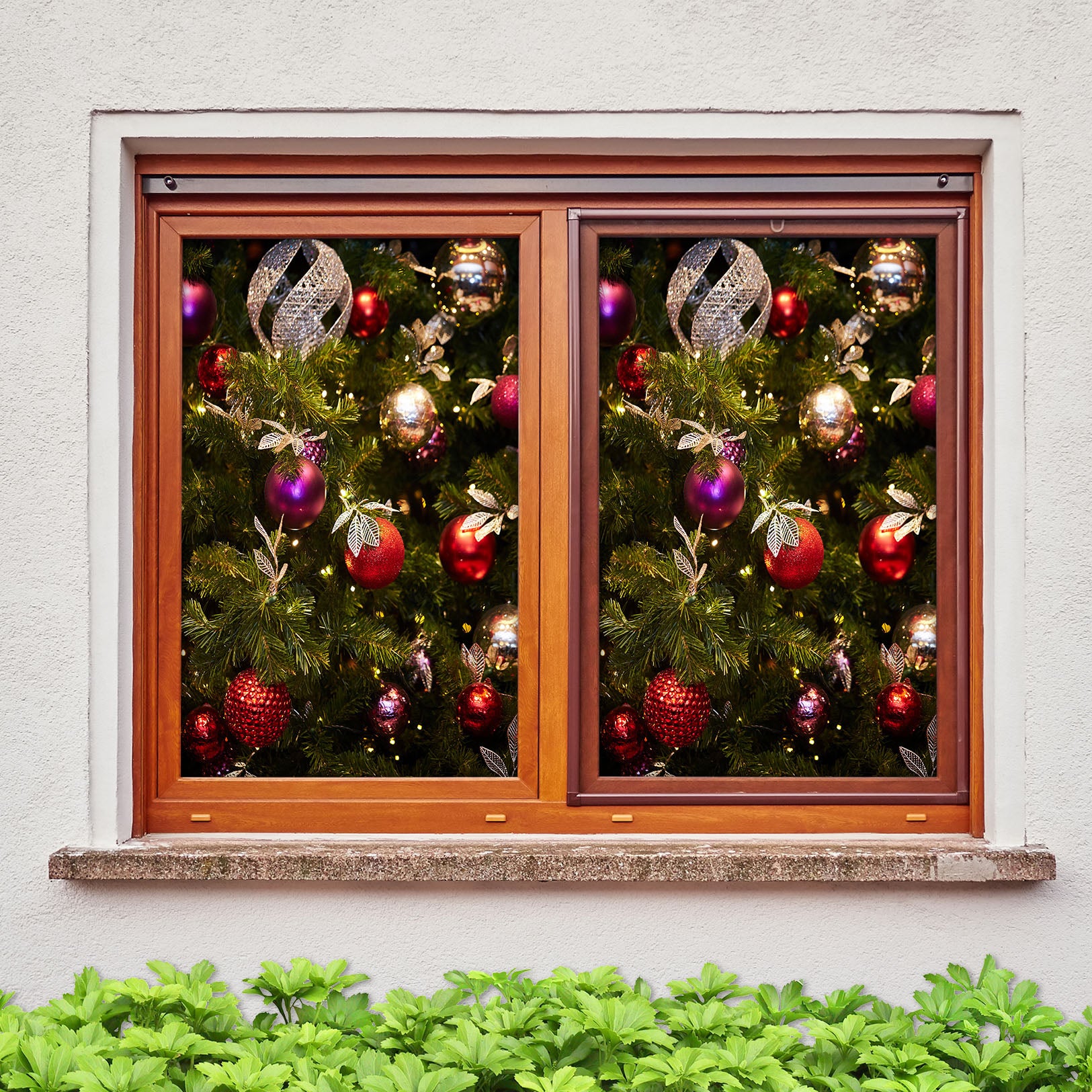 3D Christmas Tree Red Balls 43131 Christmas Window Film Print Sticker Cling Stained Glass Xmas